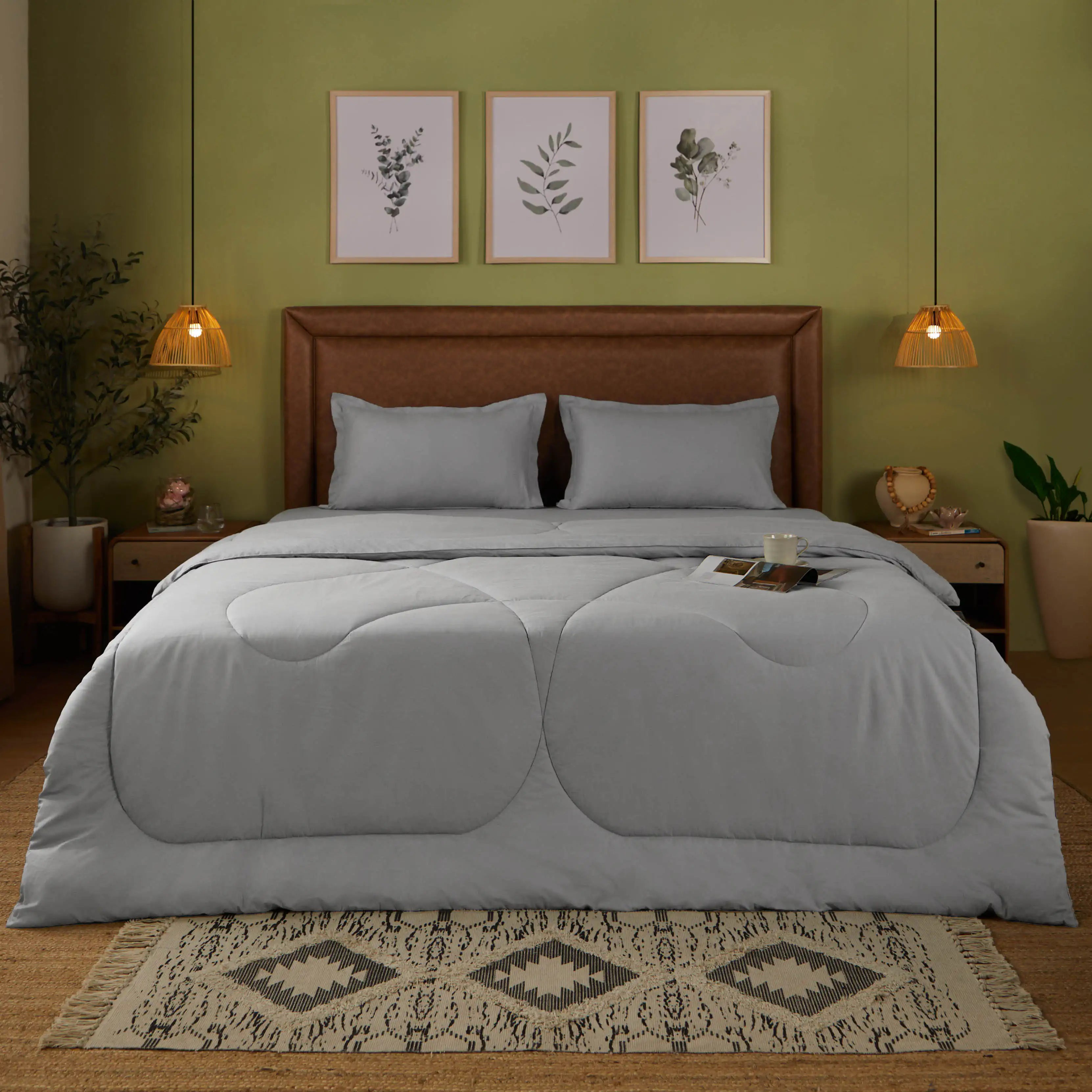 Paleto | Everyday Hues Cotton Solid Dyed 120GSM Comforter-Grey Grey / Double