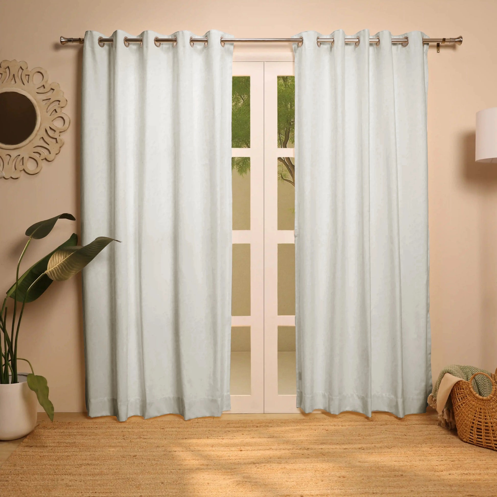 Paleto Set Of 2 Solid Readymade Curtains | Earthen Hues Parchment / Door-XL (9ft X 4.4ft)