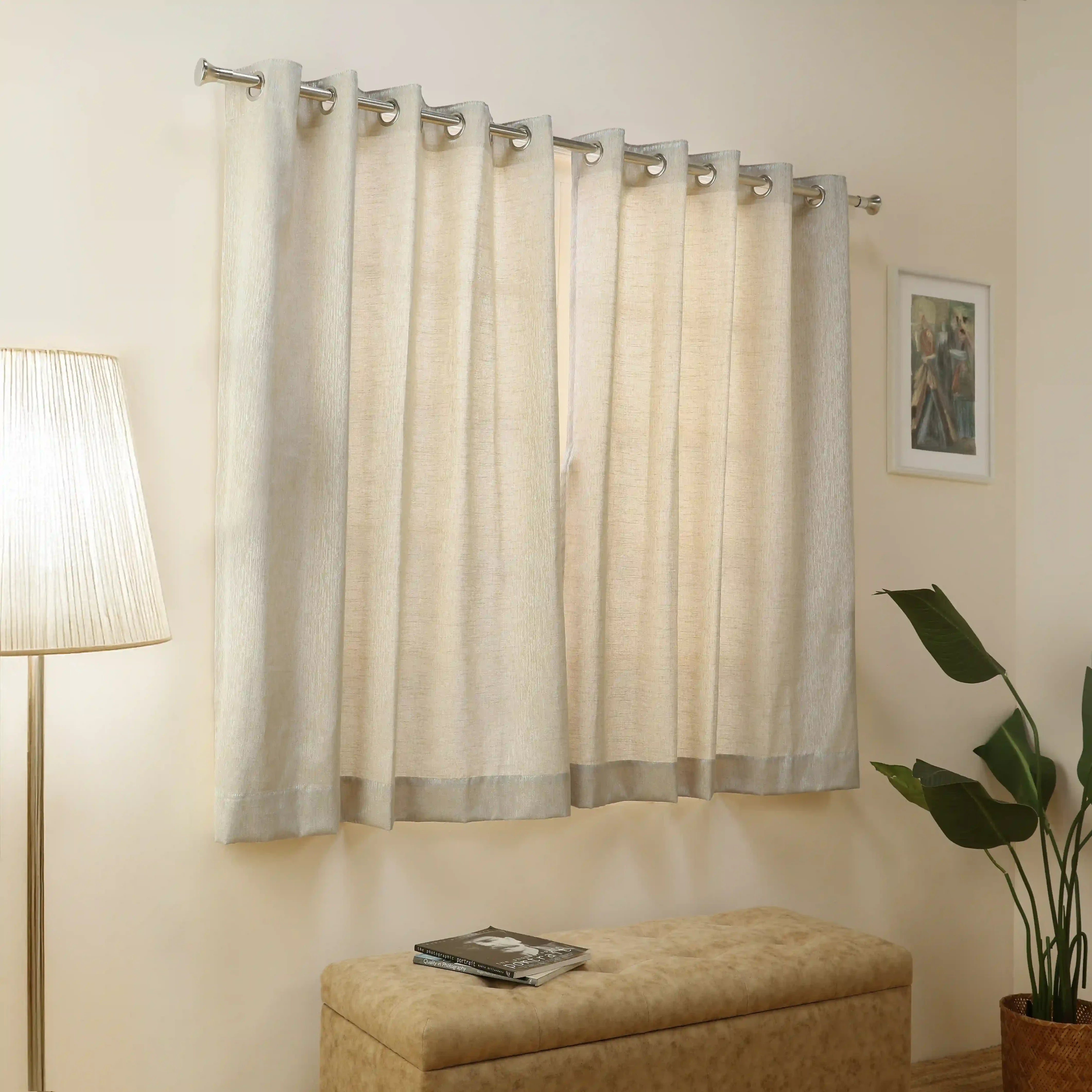 De Jacquard - Classic Set Of 2 Jacquard Readymade Curtains | Woodland Dreams Mustard / Window (5ft X 4.4ft)
