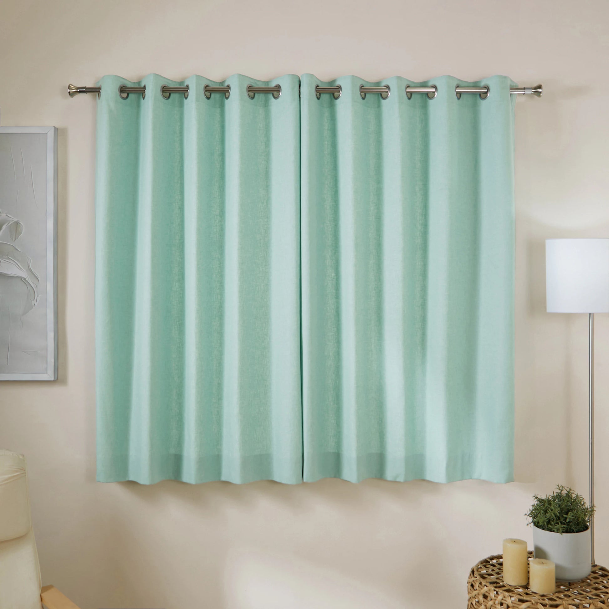 Paleto Set Of 2 Solid Readymade Curtains | Monsoon Hues Coastal Dew / Window (5ft X 4.4ft)
