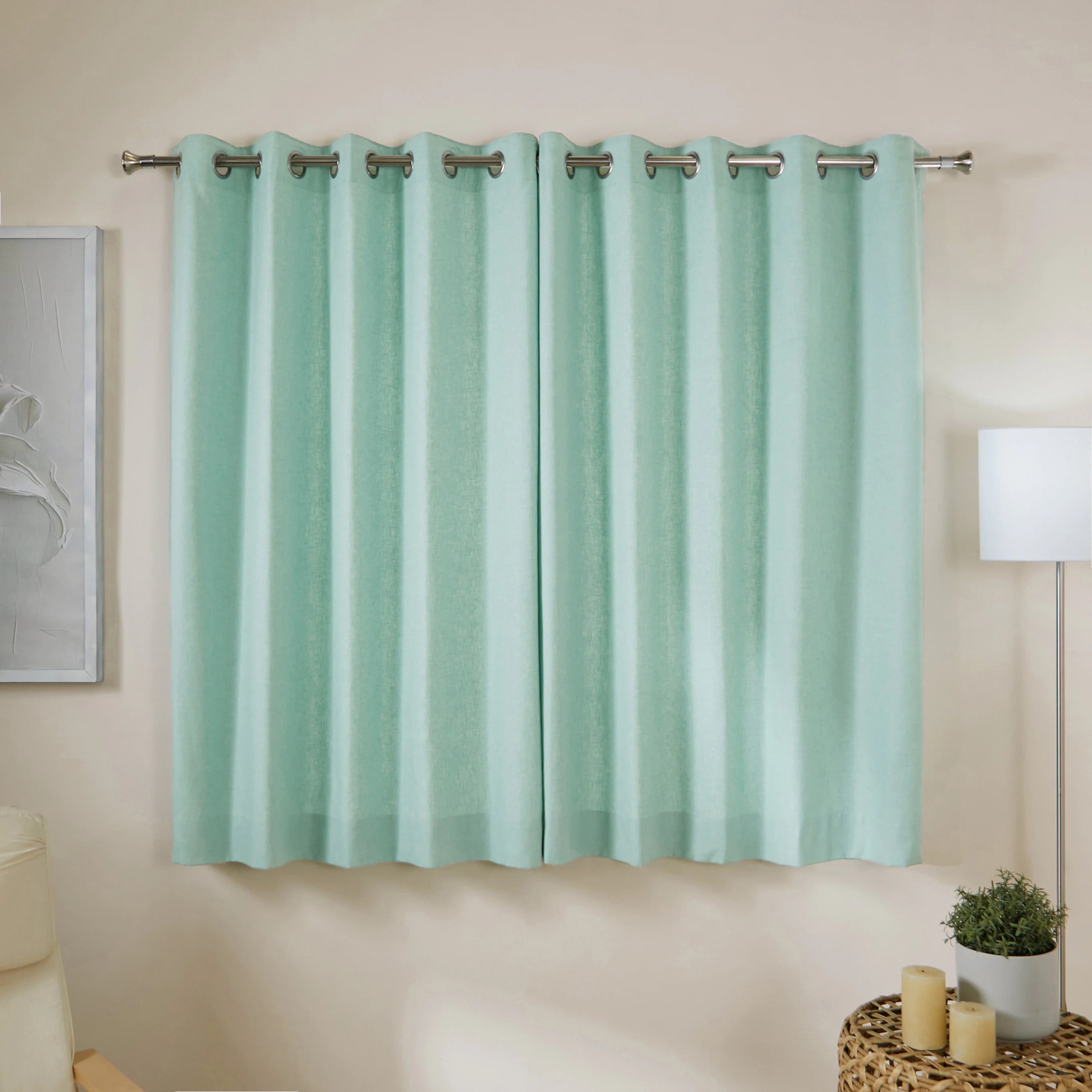 Paleto Set Of 2 Solid Readymade Curtains | Monsoon Hues Coastal Dew / Window (5ft X 4.4ft)