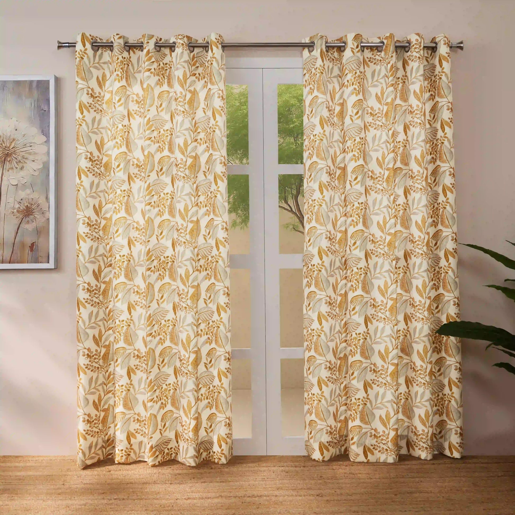 Chippa Lane Set Of 2 Printed Readymade Curtains | Sketchy Botanicals Brown / Door (7ft X 4.4ft)