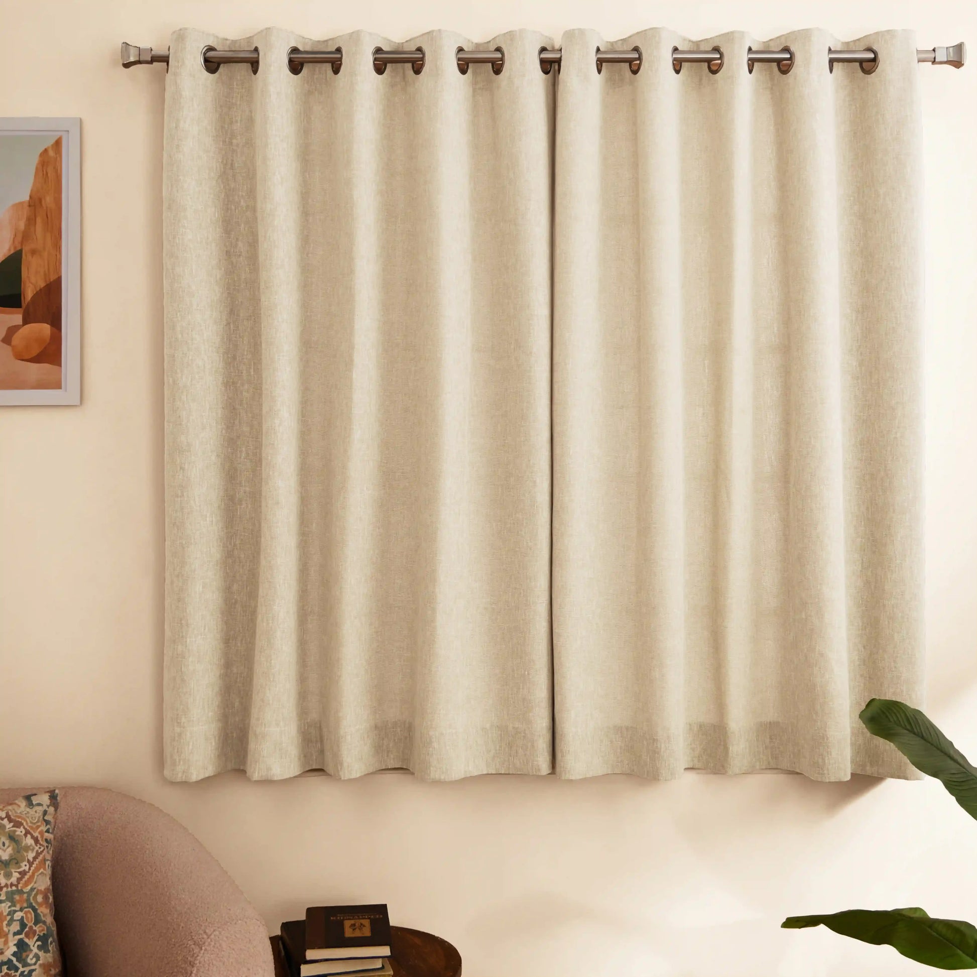 Paleto Set Of 2 Solid Readymade Curtains | Neutral Notes Toffee / Window (5ft X 4.4ft)