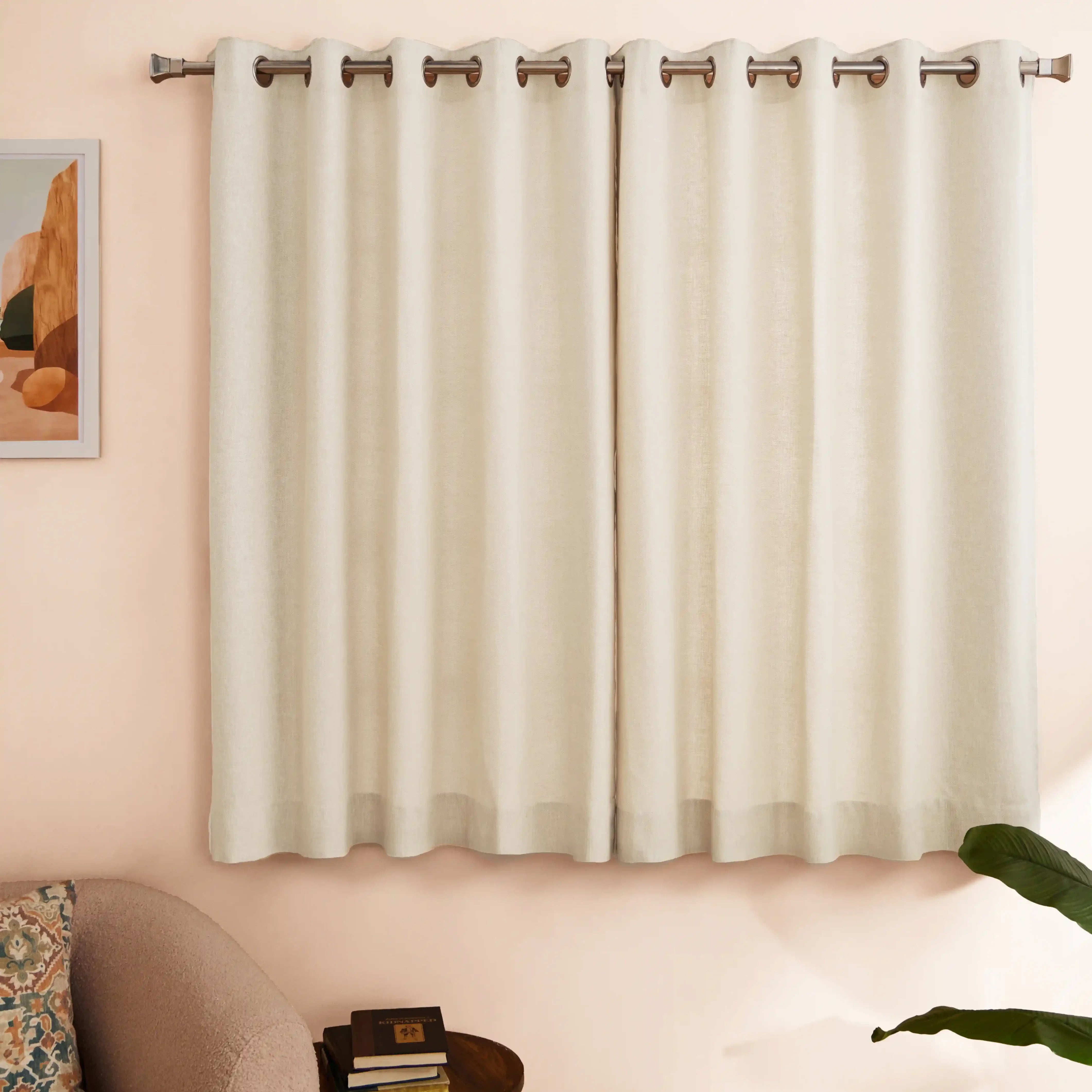 Paleto Set Of 2 Solid Readymade Curtains | Earthen Hues Parchment / Window (5ft X 4.4ft)