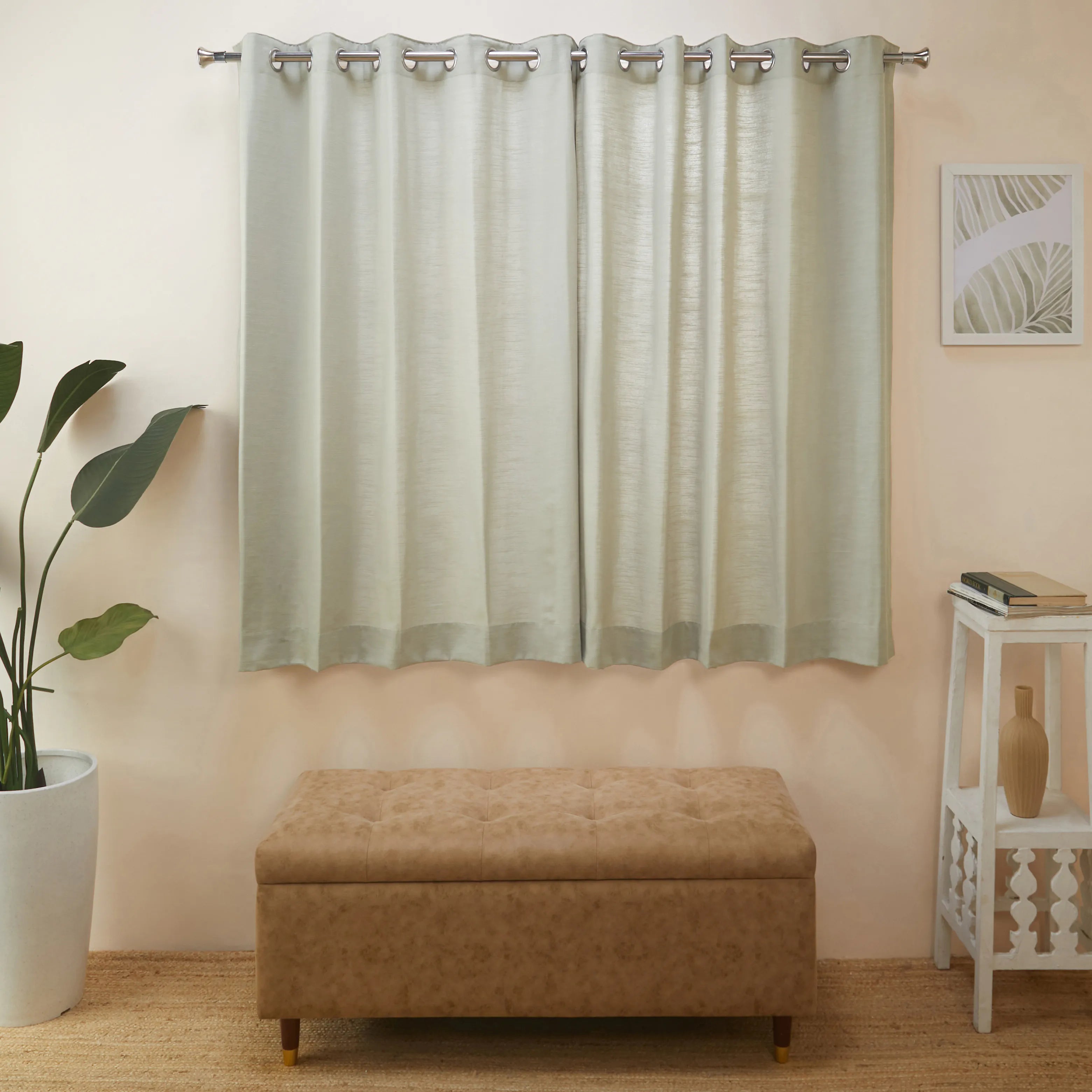 Paleto Set Of 2 Solid Readymade Curtains | Earthen Textures Soft Stone / Window (5ft X 4.4ft)
