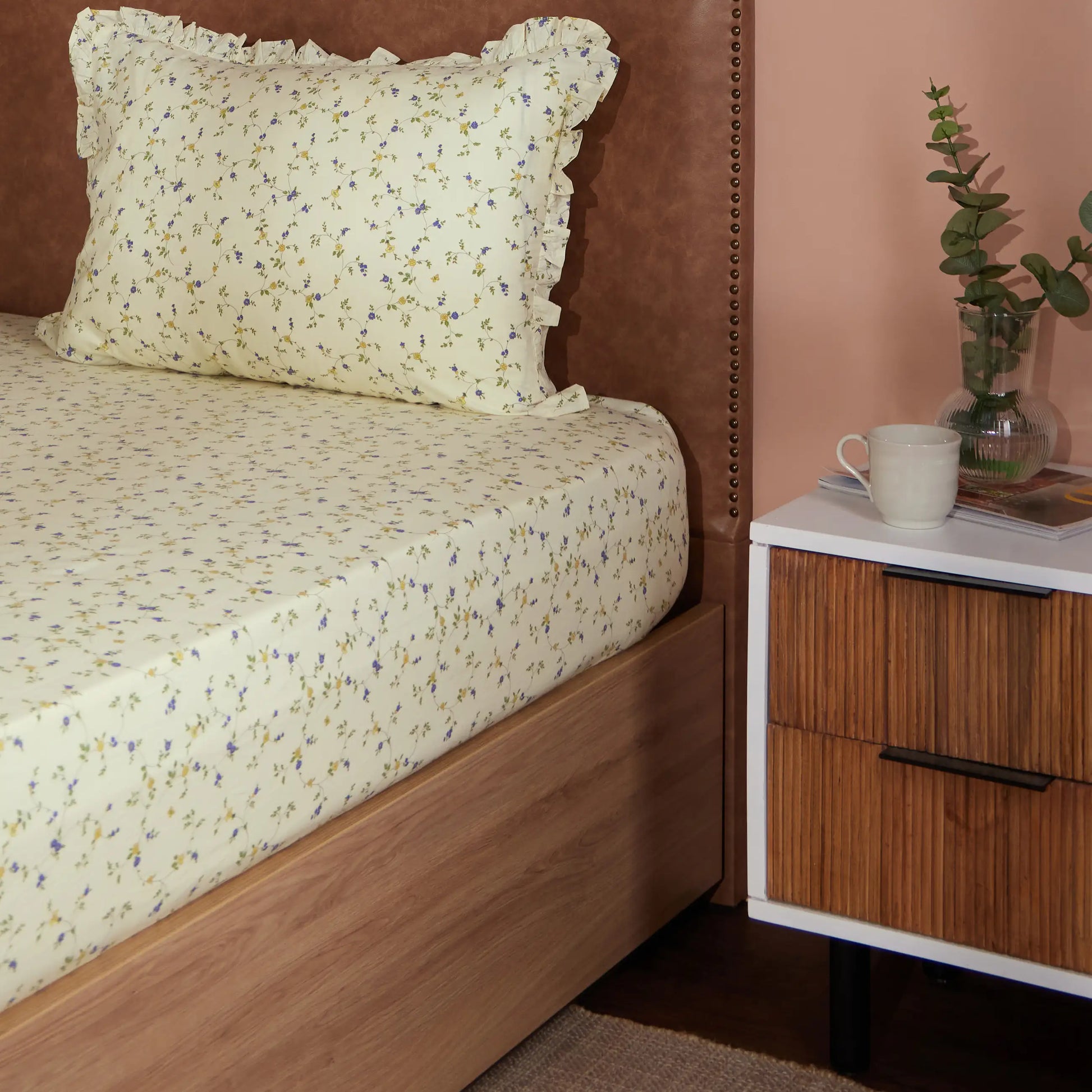 Bloomshire Luxe 100% Cotton Bedsheet Set Cream Bloom / Single