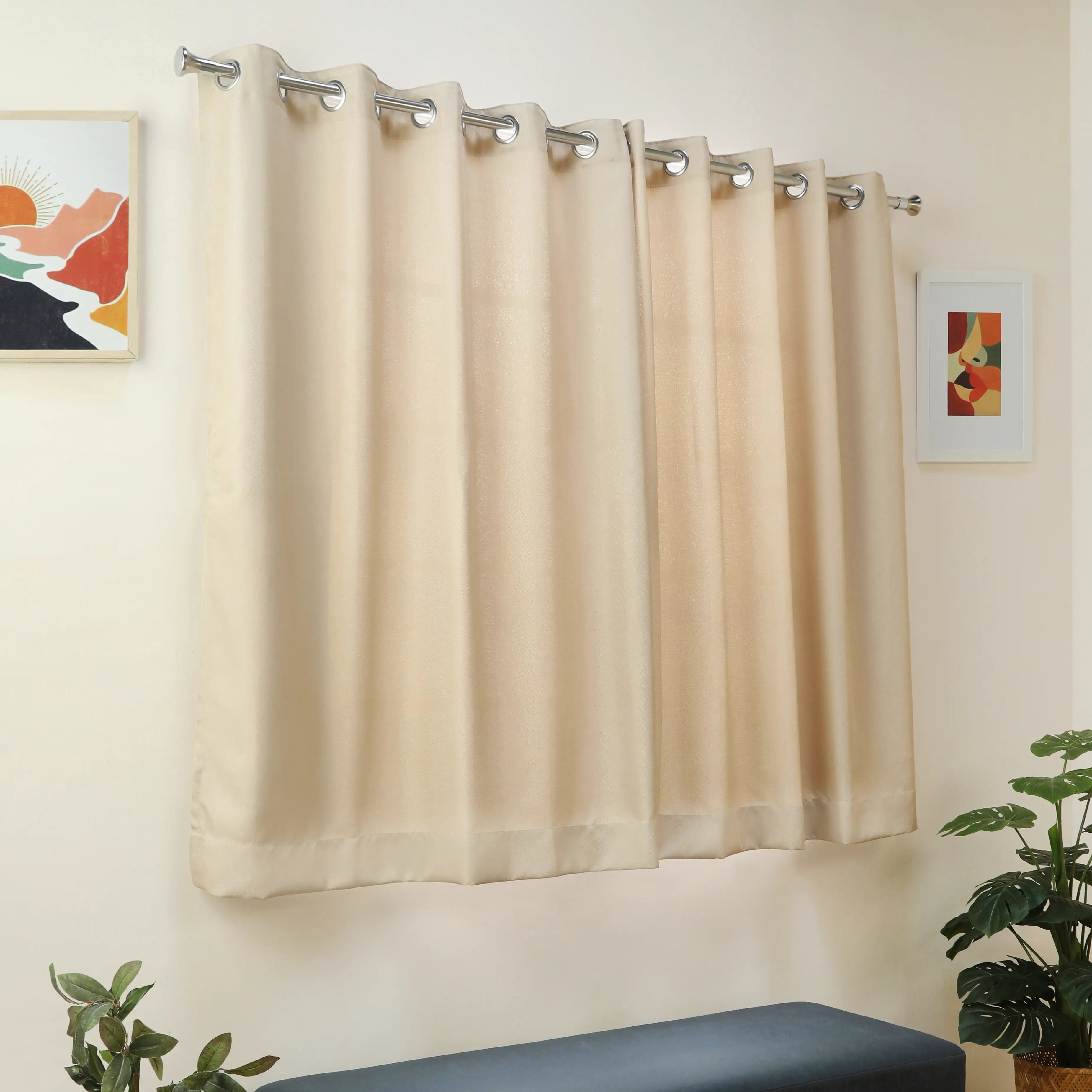 Paleto Set Of 2 Solid Readymade Curtains | Muted Moments Latte / Window (5ft X 4.4ft)