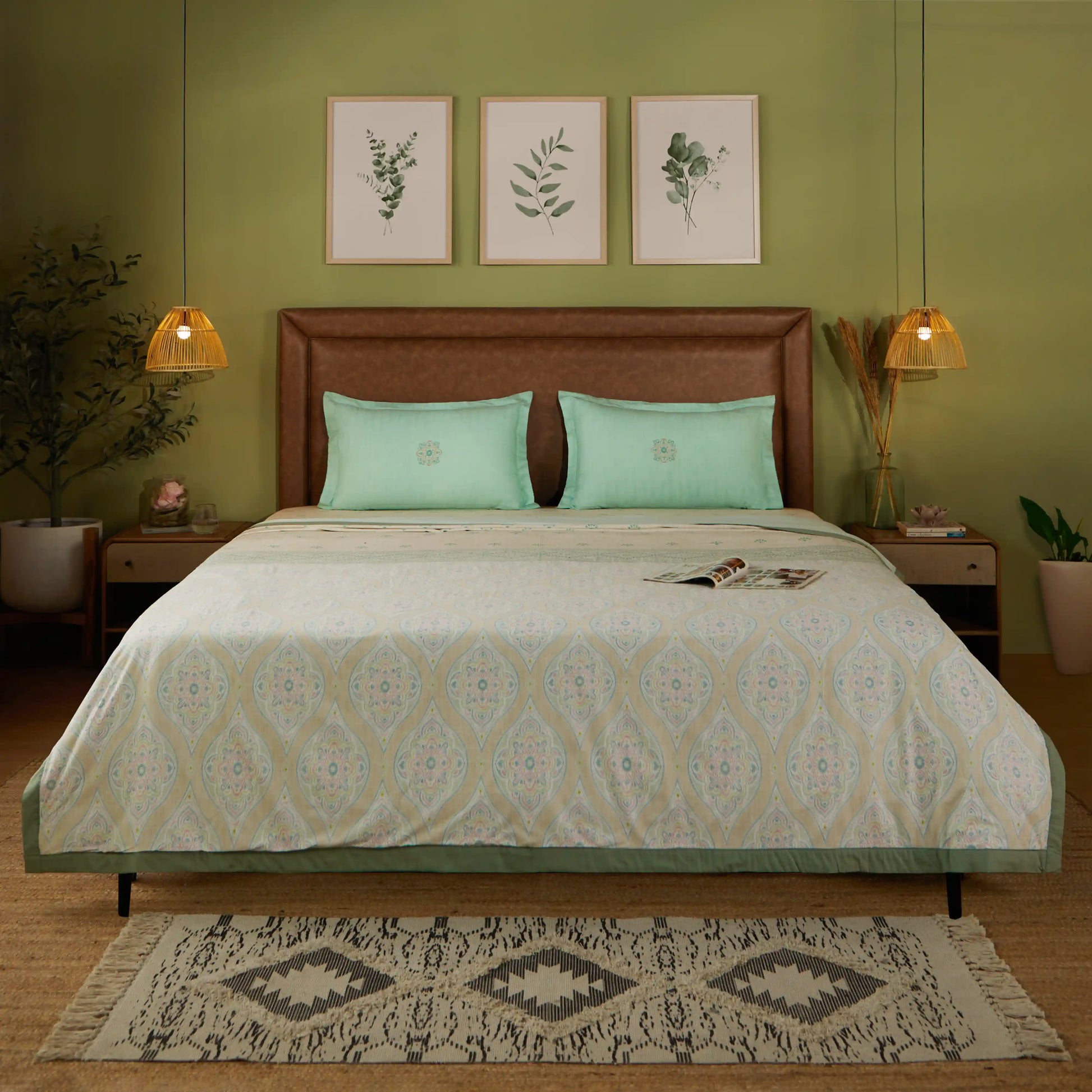 Chippa Lane | Contemporary Indian Print Design Reversible Dohar with Super Soft Flannel Layering-Sage Sage / Double