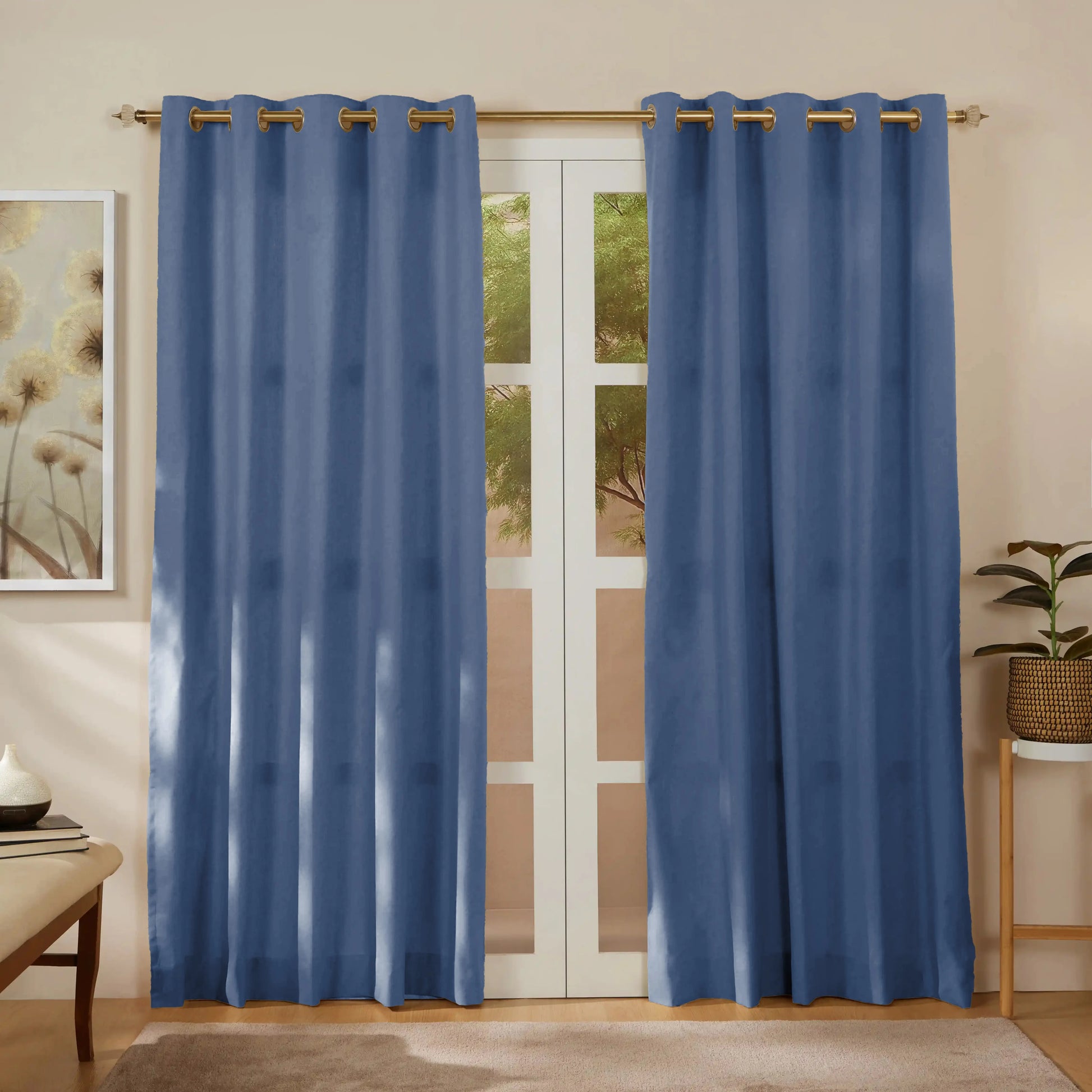Pelushe Set Of 2 100% Cotton Solid Readymade Curtains | Everyday Hues Marine / Door (7ft X 4.4ft)