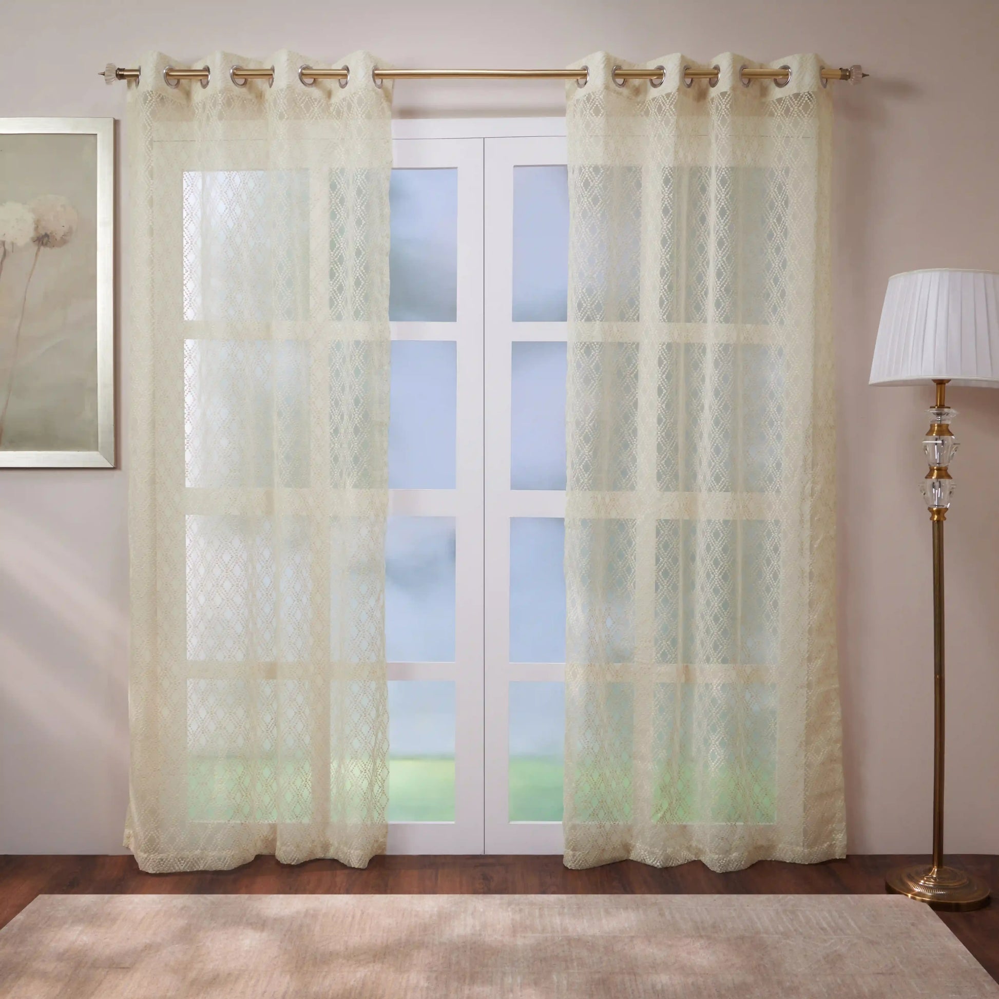 Velina Set Of 2 Embroidered Sheer Readymade Curtains | Boho Mirage Almond Whip / Door (3.60ft X 7.22ft)