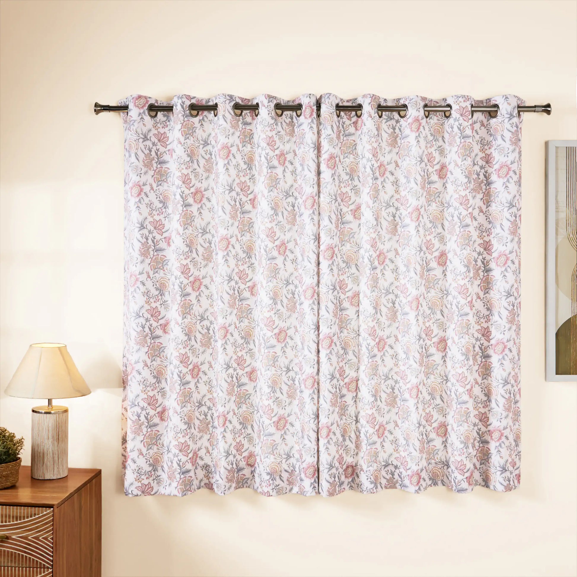 Chippa Lane Set Of 2 Printed Readymade Curtains | Chintz Affair Dusty Rose / Window (5ft X 4.4ft)