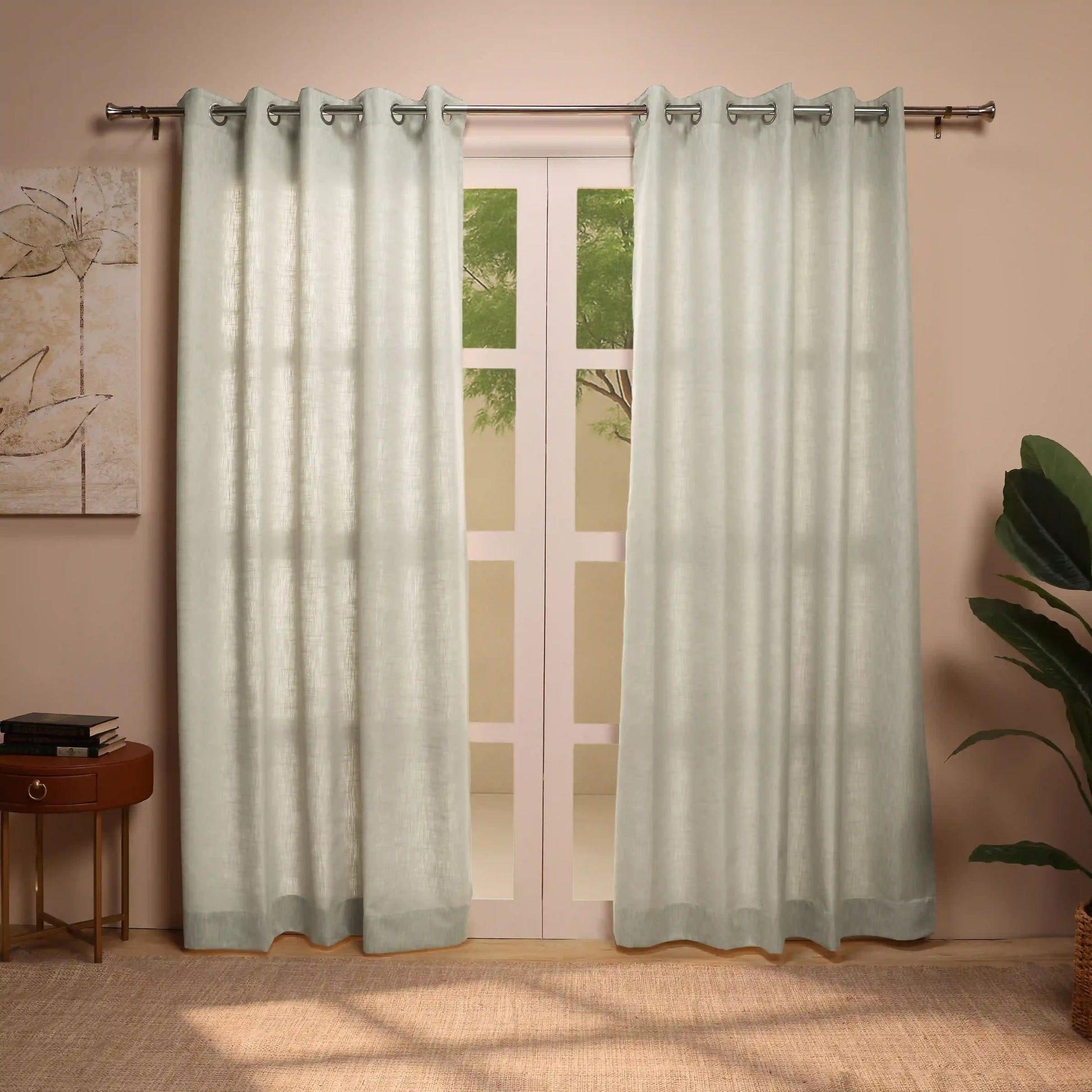 Paleto Set Of 2 Solid Readymade Curtains | Monochrome Play Fossil / Door (7ft X 4.4ft)