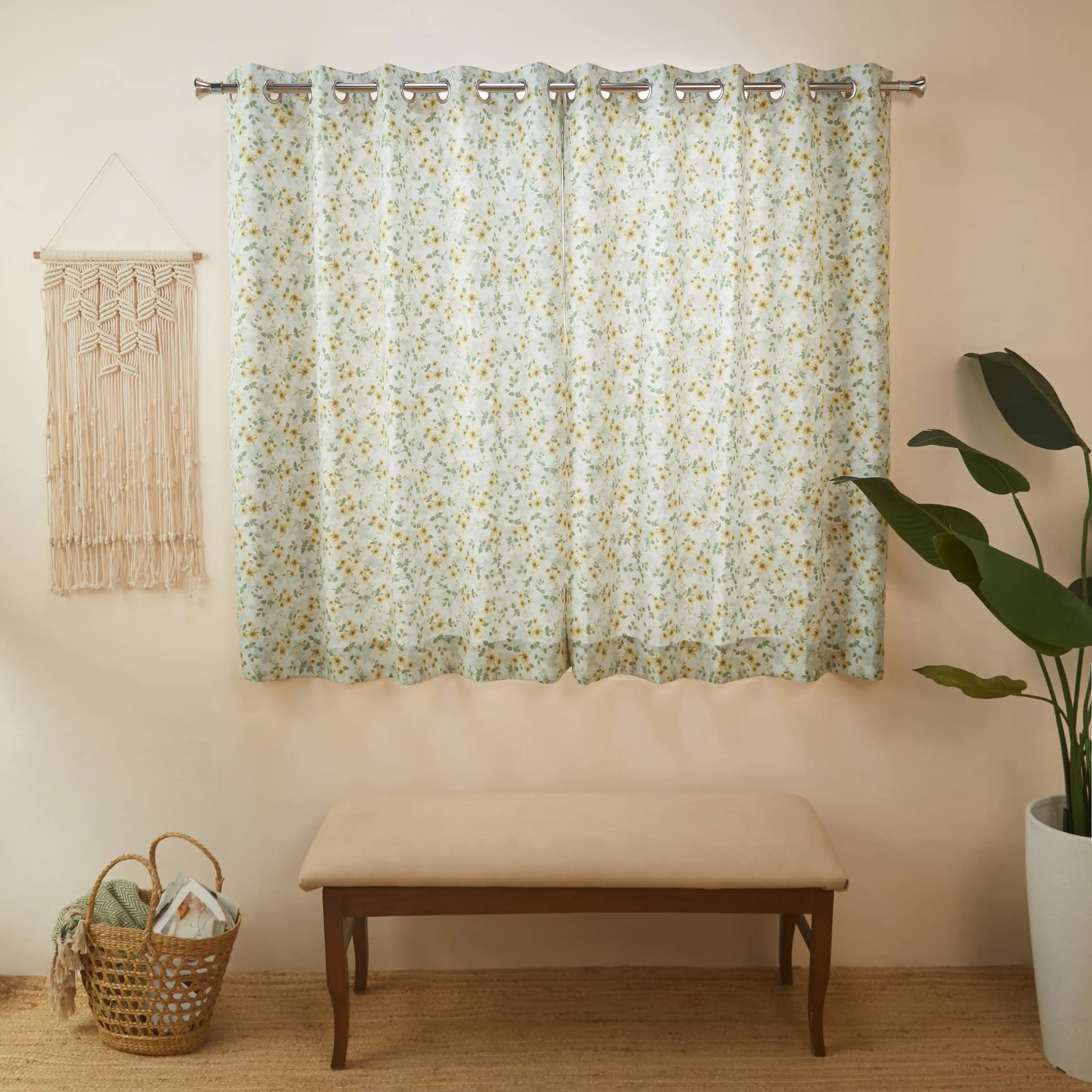 Bloomshire Classic Set Of 2 Printed Readymade Curtains | Blooming Tales Pistachio / Window (5ft X 4.4ft)