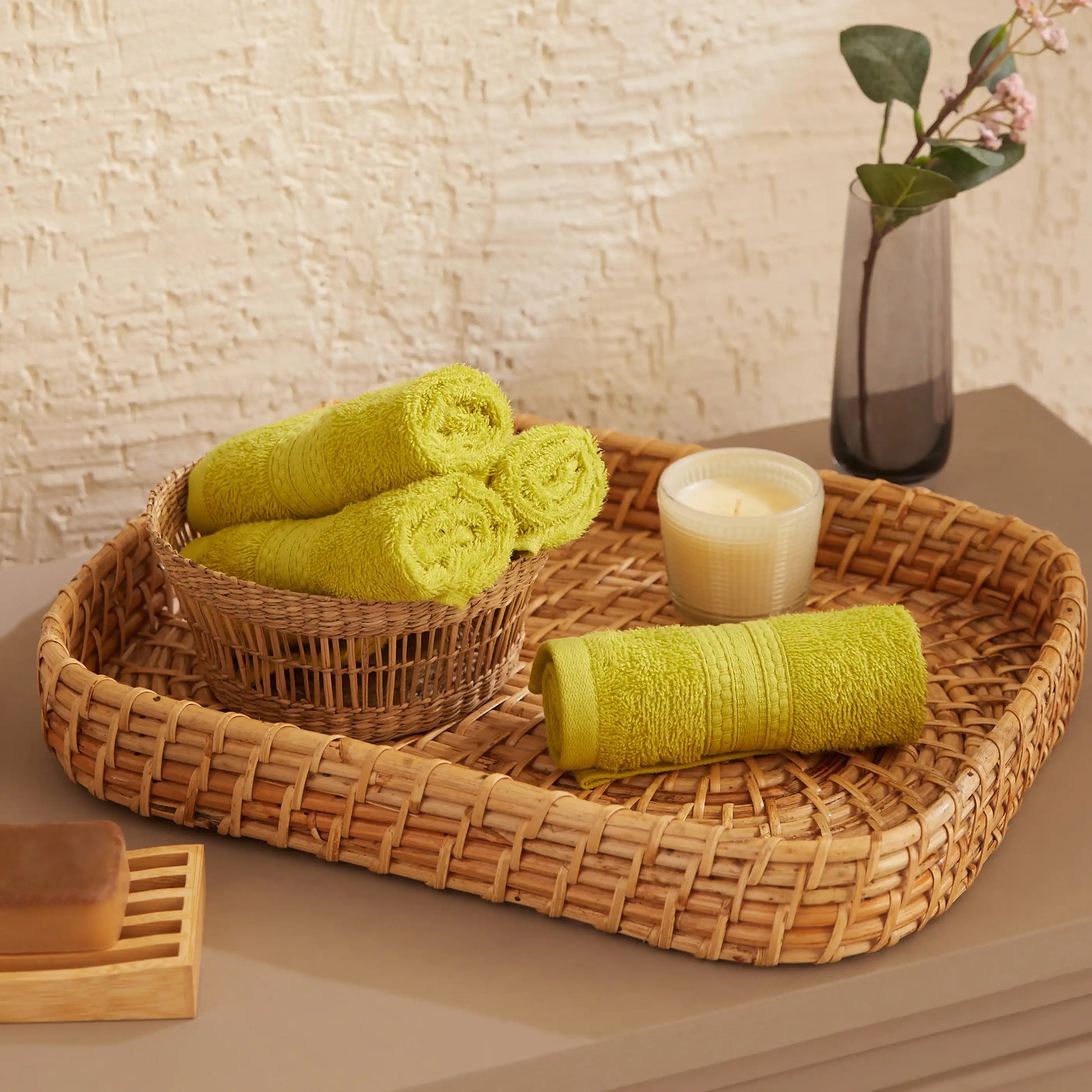 Paleto 100% Cotton Face Towel - Pack Of 4 Apple Green / Face Towel (30cm x 30cm)