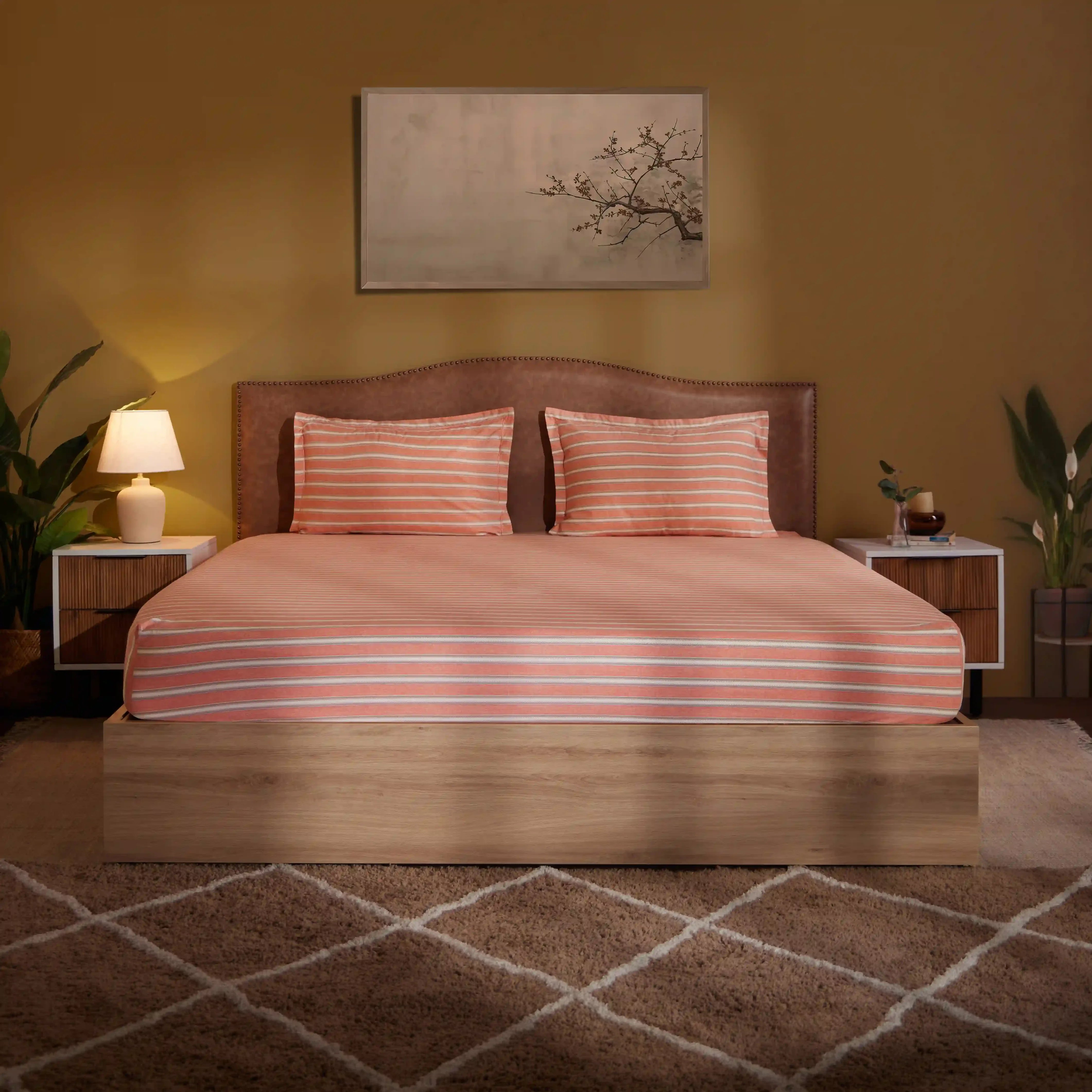 Threadscapes Printed Fitted Sheet Set-Peach Peach / King