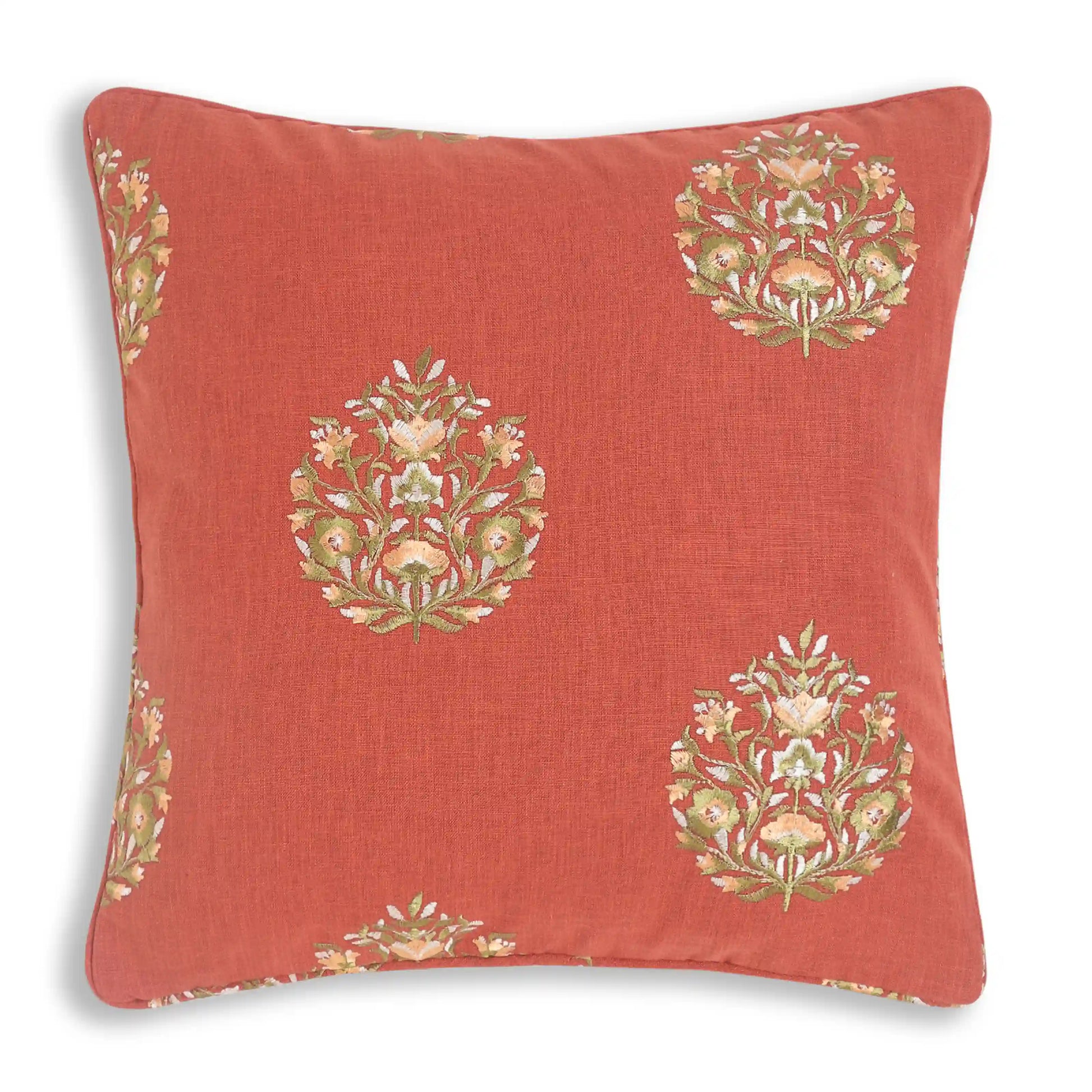 Espricia Embroidered Cushion Cover | Bagh Bahaar Crimson Red / Cushion Cover (41cm x 41cm)