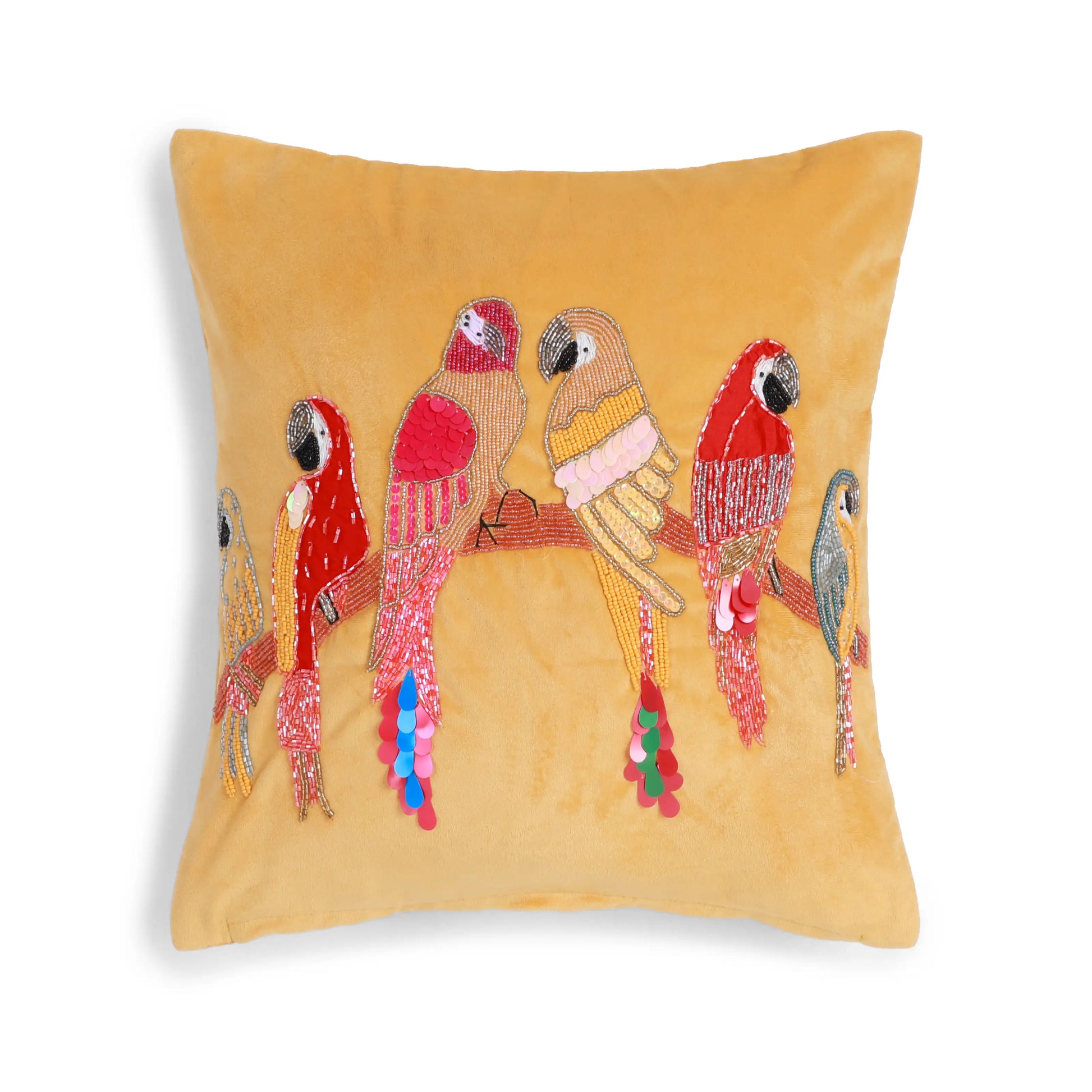 Espricia Embroidered Cushion Cover | Parrot Garden Golden Glow / Cushion Cover (41cm x 41cm)