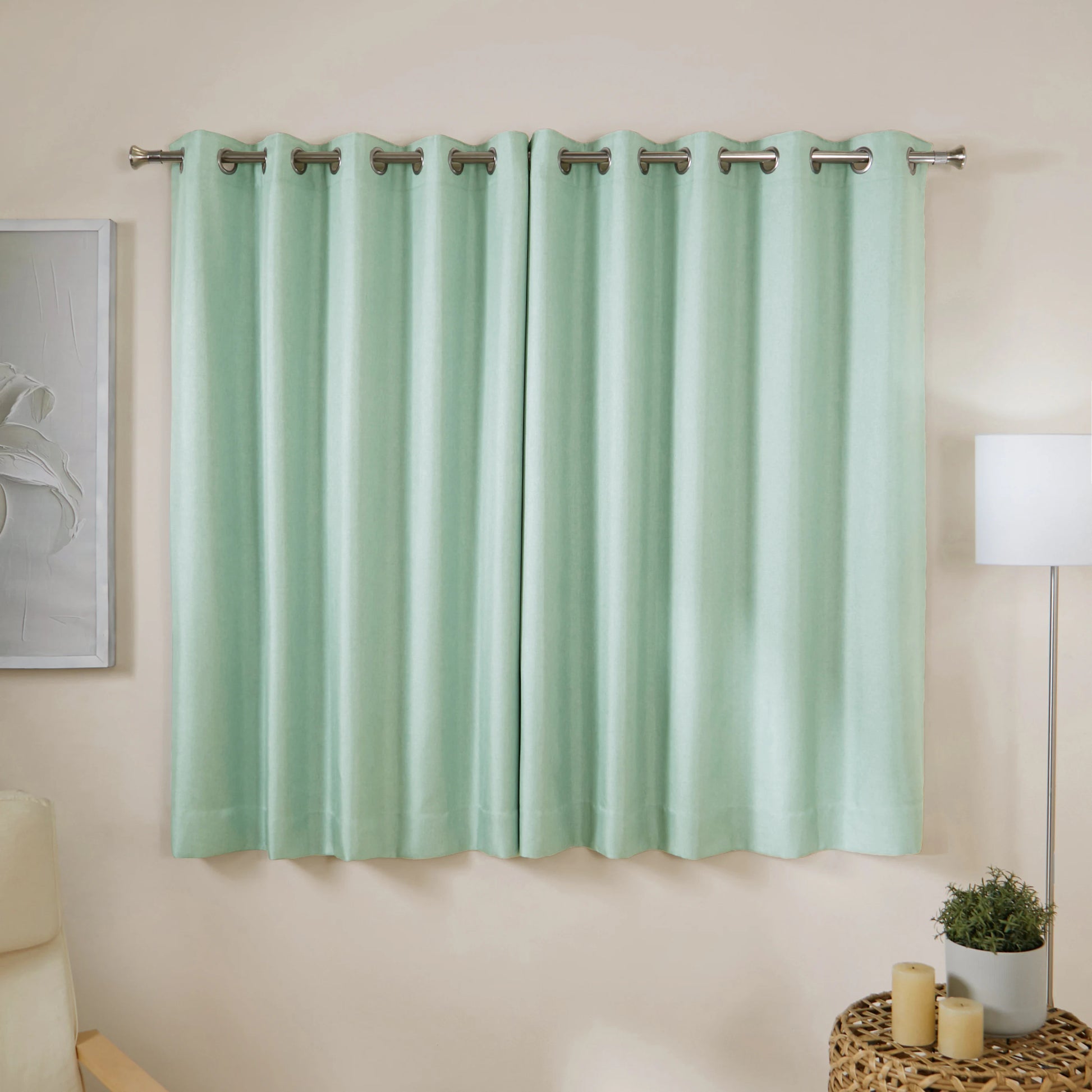 Paleto Set Of 2 Solid Readymade Curtains | Muted Moments Mist / Window (5ft X 4.4ft)