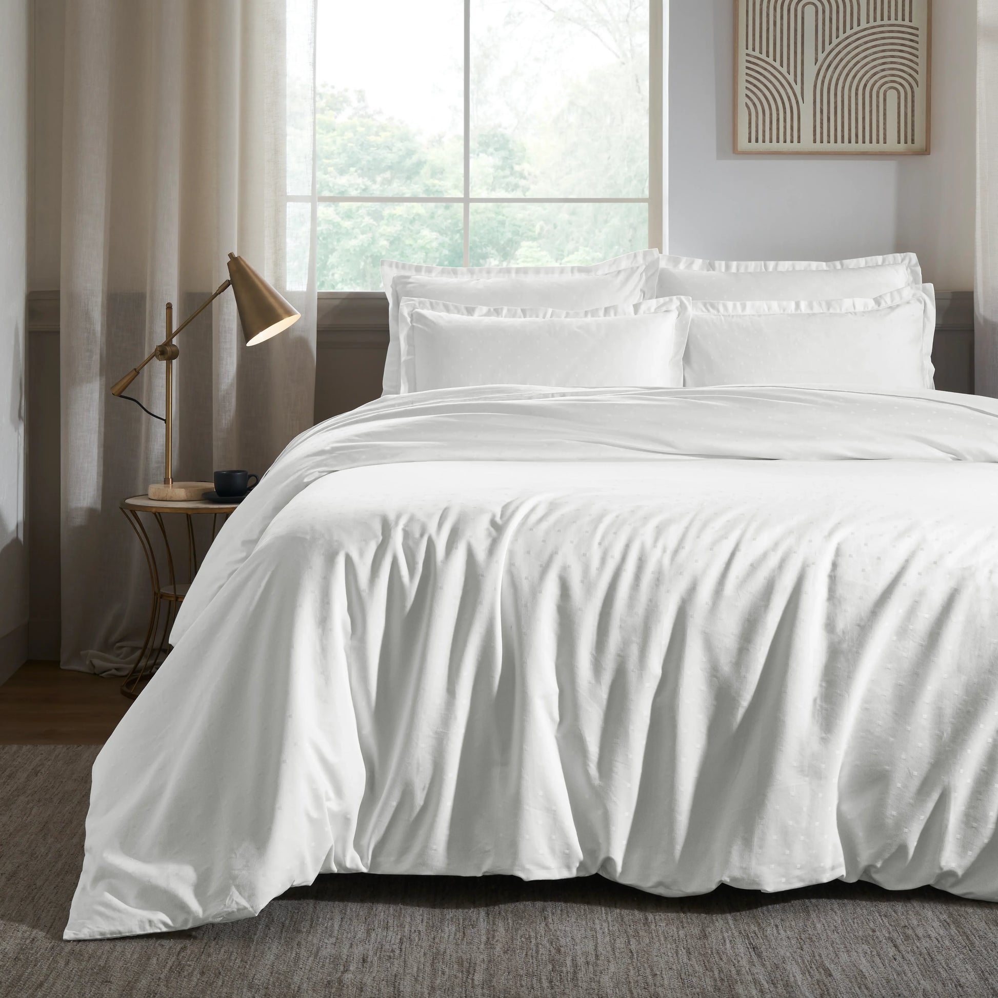 Ricaso | 1000TC Egyptian Cotton Swiss Dot Super Soft Fitted Sheet Set | Pillow Cover with Merrow Hem Treatment White / King
