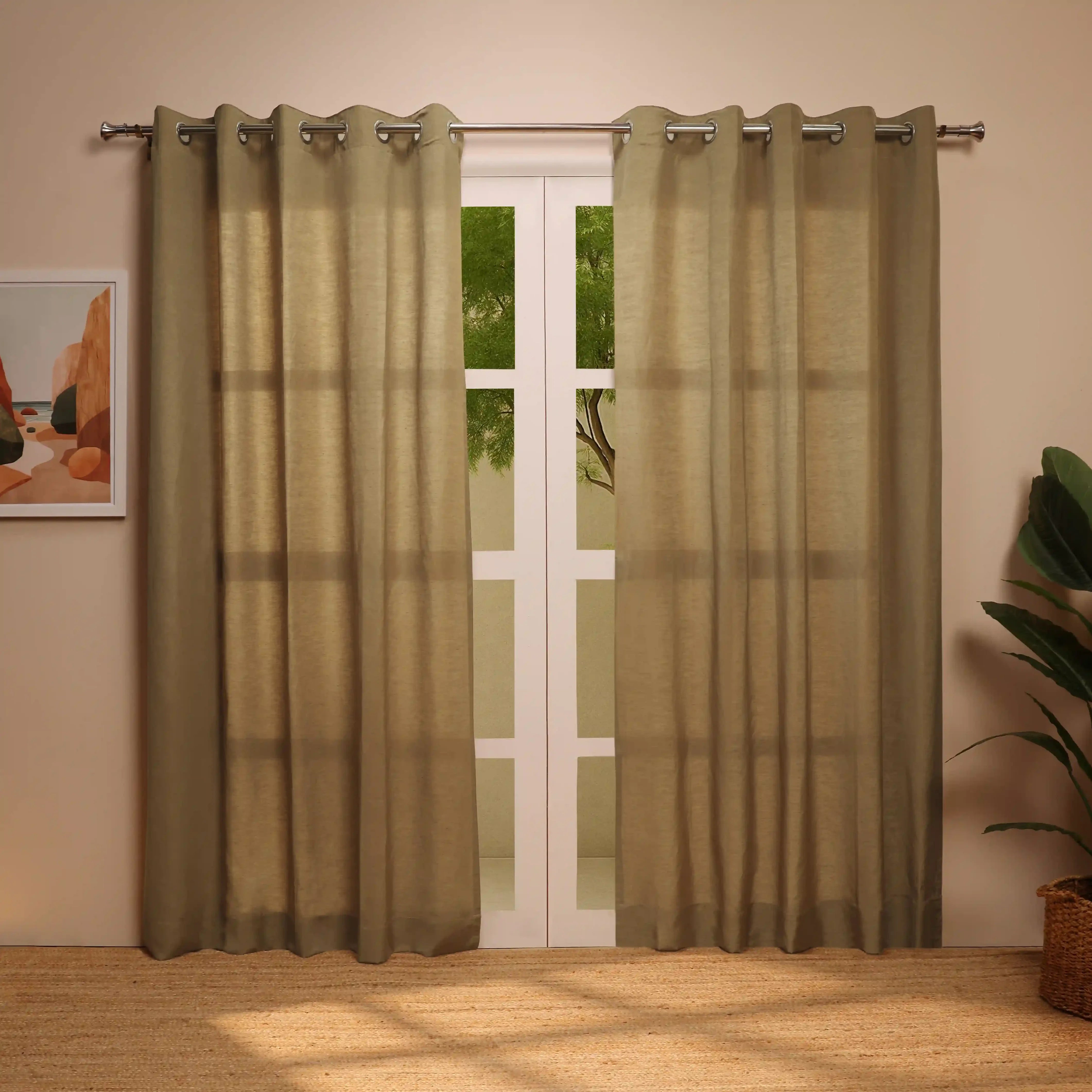 Paleto Set Of 2 Solid Readymade Curtains | Hue Harmony Sandcastle / Door-XL (9ft X 4.4ft)