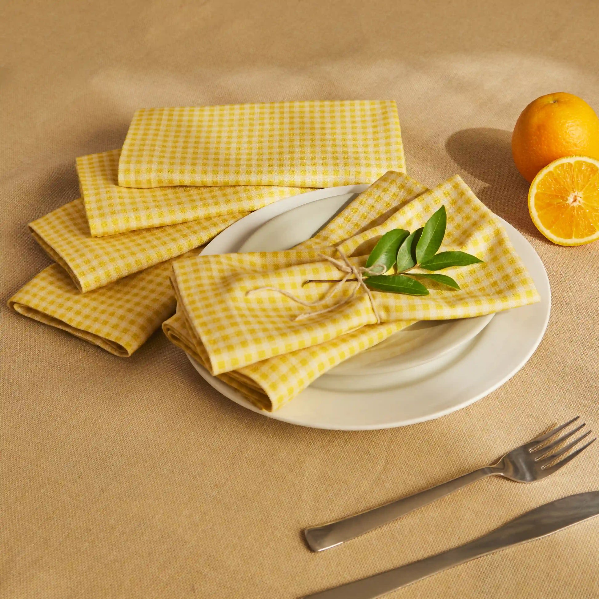 Nonna's Home 100% Cotton Table Napkin Set Small Turmeric Gingham / Pack of 6