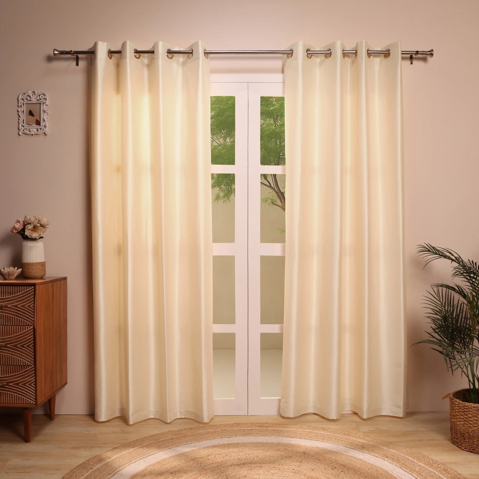 Paleto Set Of 2 Solid Readymade Curtains | Pure Hues Sandstone / Door (4.25ft X 7.22ft)