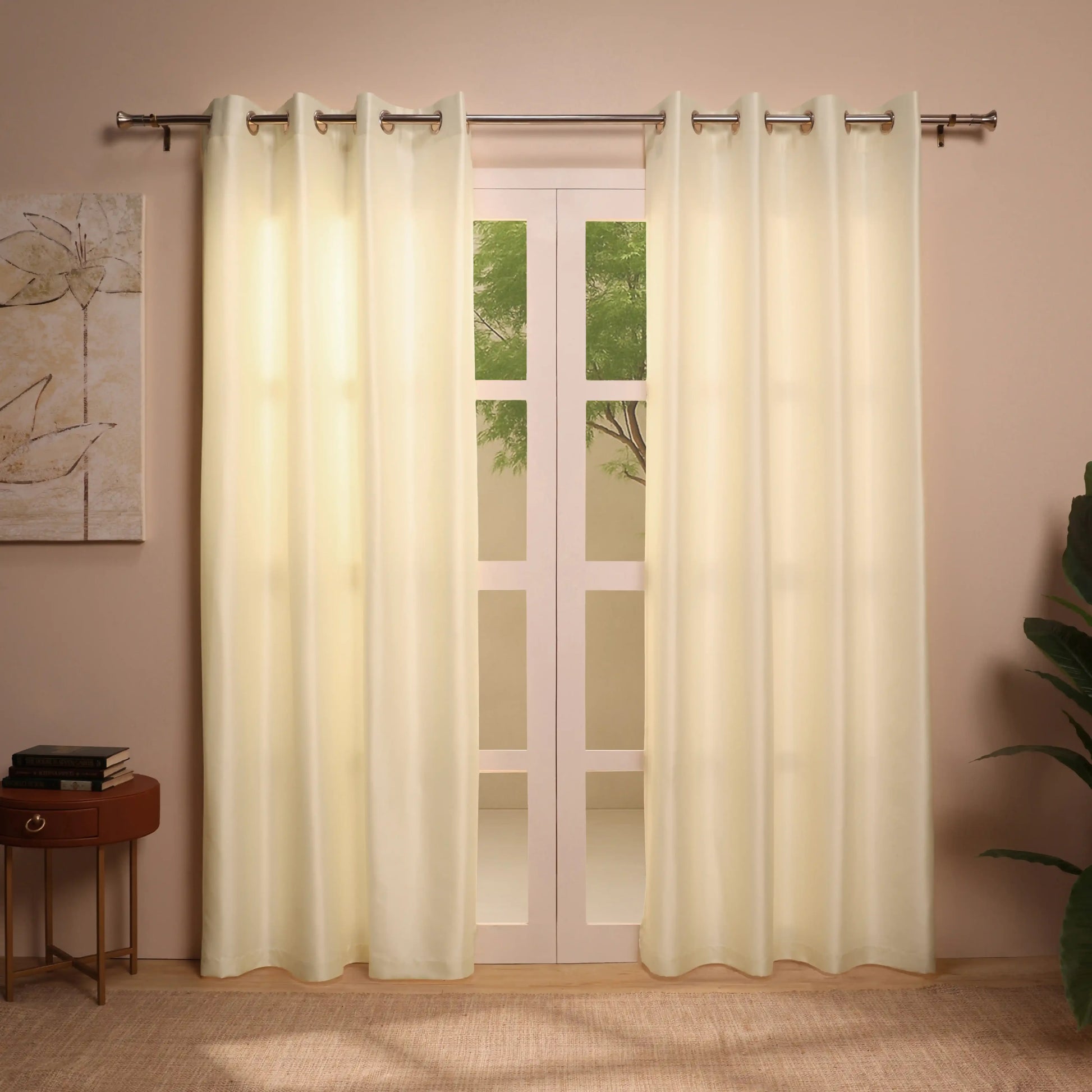 Paleto Set Of 2 Solid Readymade Curtains | Pure Hues Oatmeal / Door (4.25ft X 7.22ft)