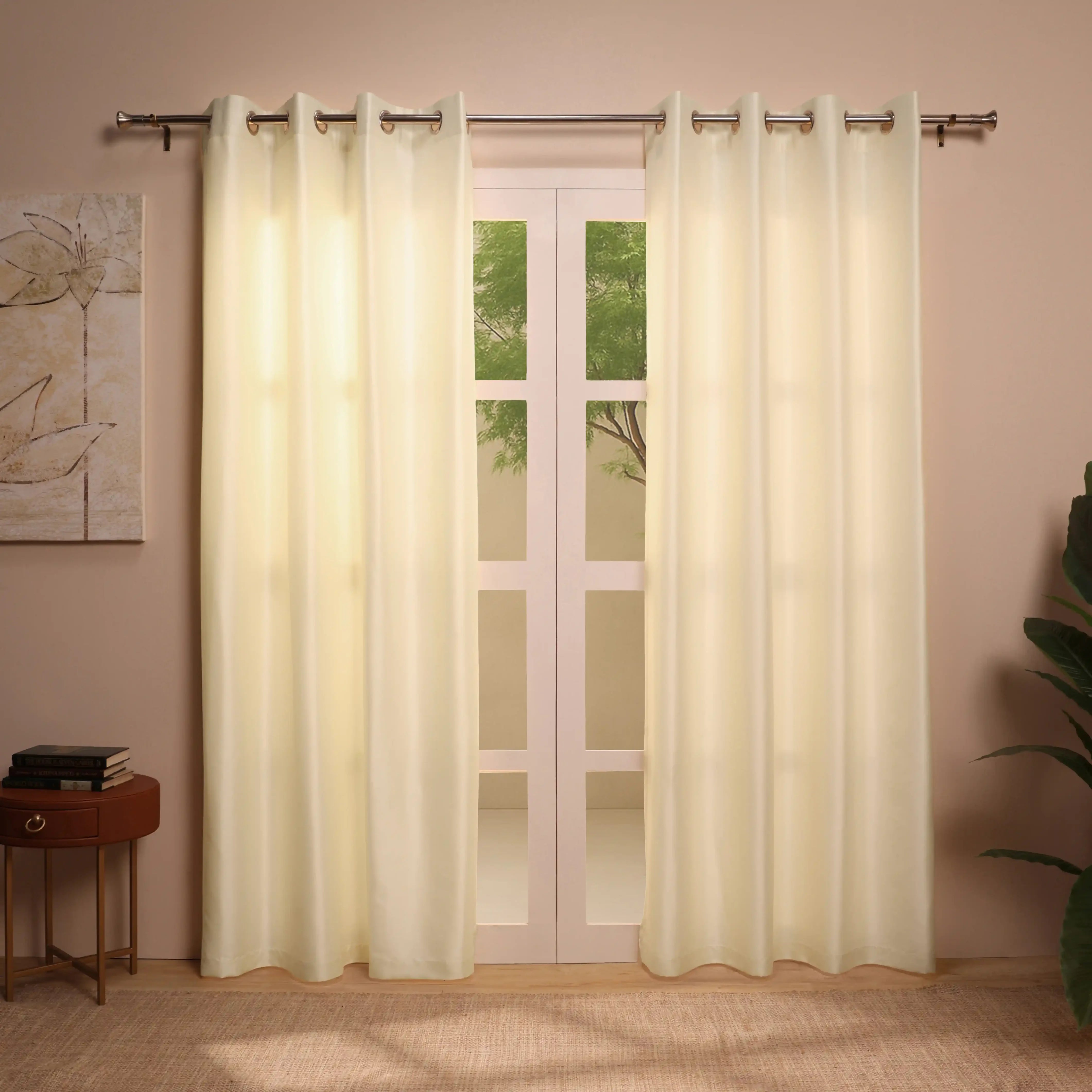 Paleto Set Of 2 Solid Readymade Curtains | Pure Hues Oatmeal / Door (4.25ft X 7.22ft)