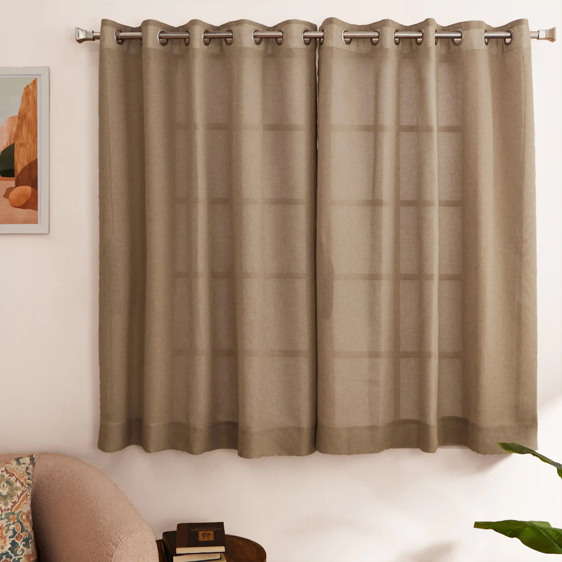 Velina Set Of 2 Sheer Readymade Curtains | 
Sand & Shadow Mink / Window (5ft X 4.4ft)