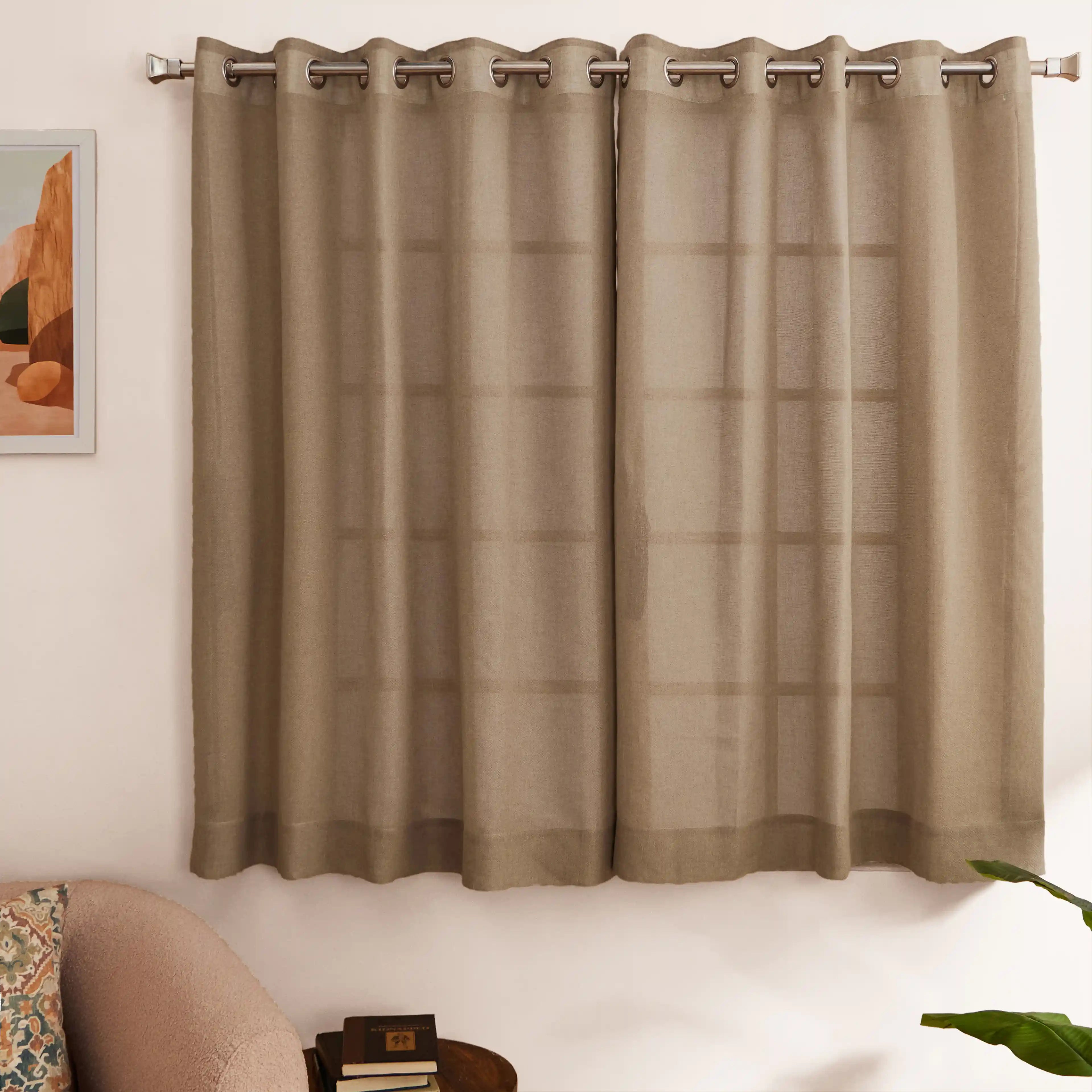 Velina Set Of 2 Sheer Readymade Curtains | 
Sand & Shadow Mink / Window (5ft X 4.4ft)
