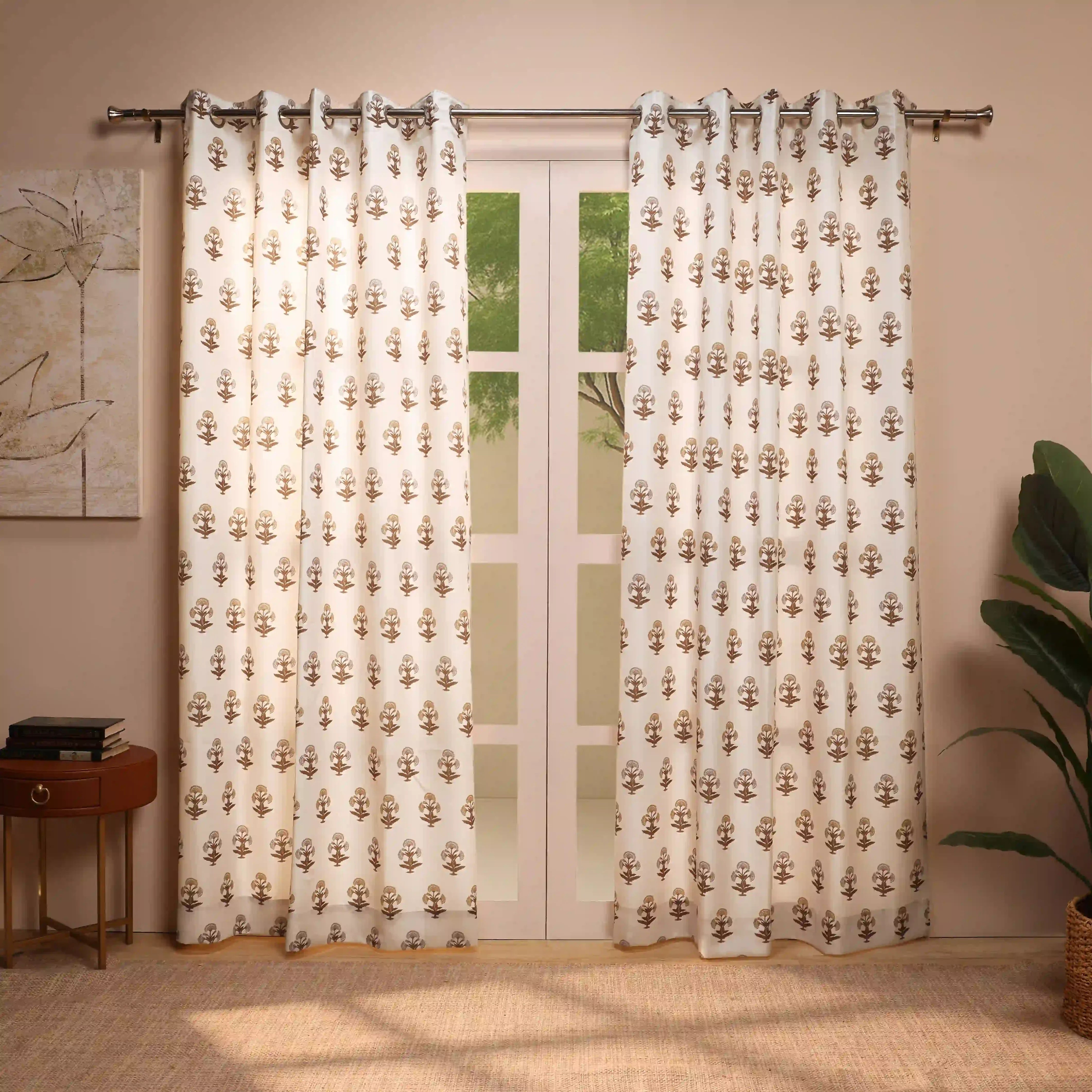 Chippa Lane Set Of 2 Printed Readymade Curtains | 
Jaipur Echo Biscotti / Door (7ft X 4.4ft)