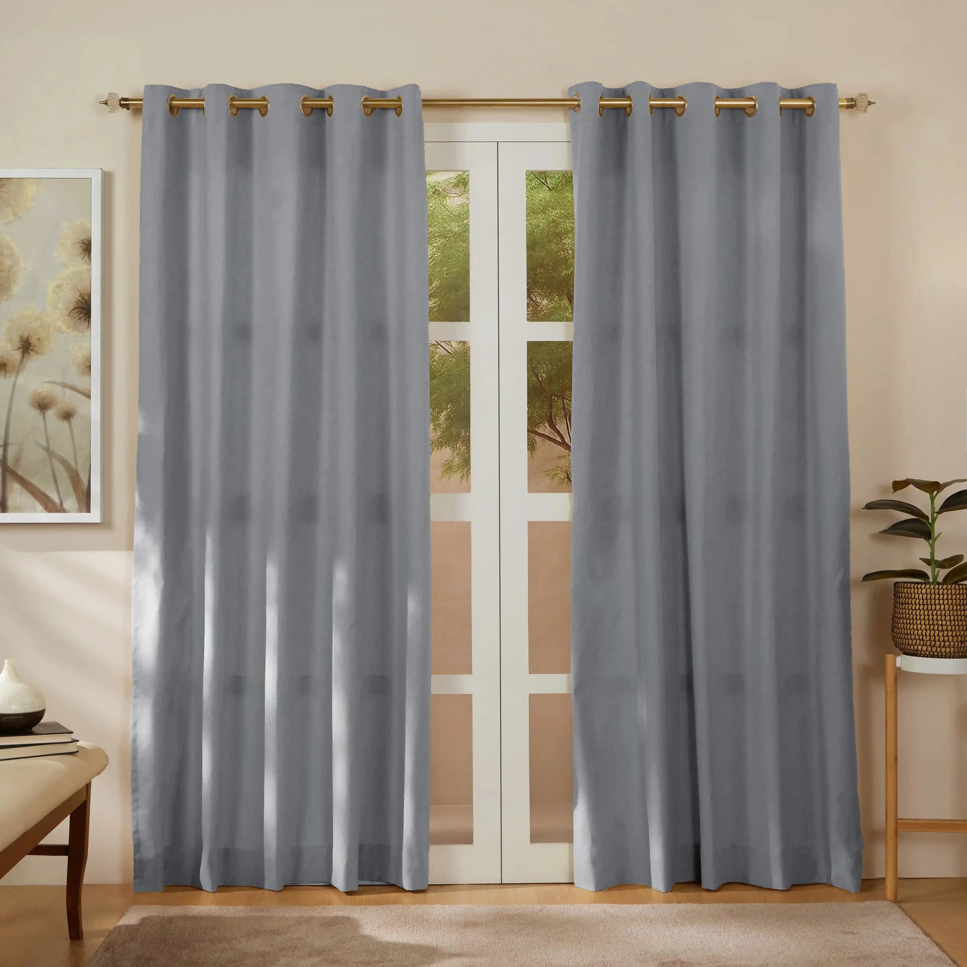 Pelushe Set Of 2 100% Cotton Solid Readymade Curtains | Everyday Hues Cool Grey / Door-XL (9ft X 4.4ft)