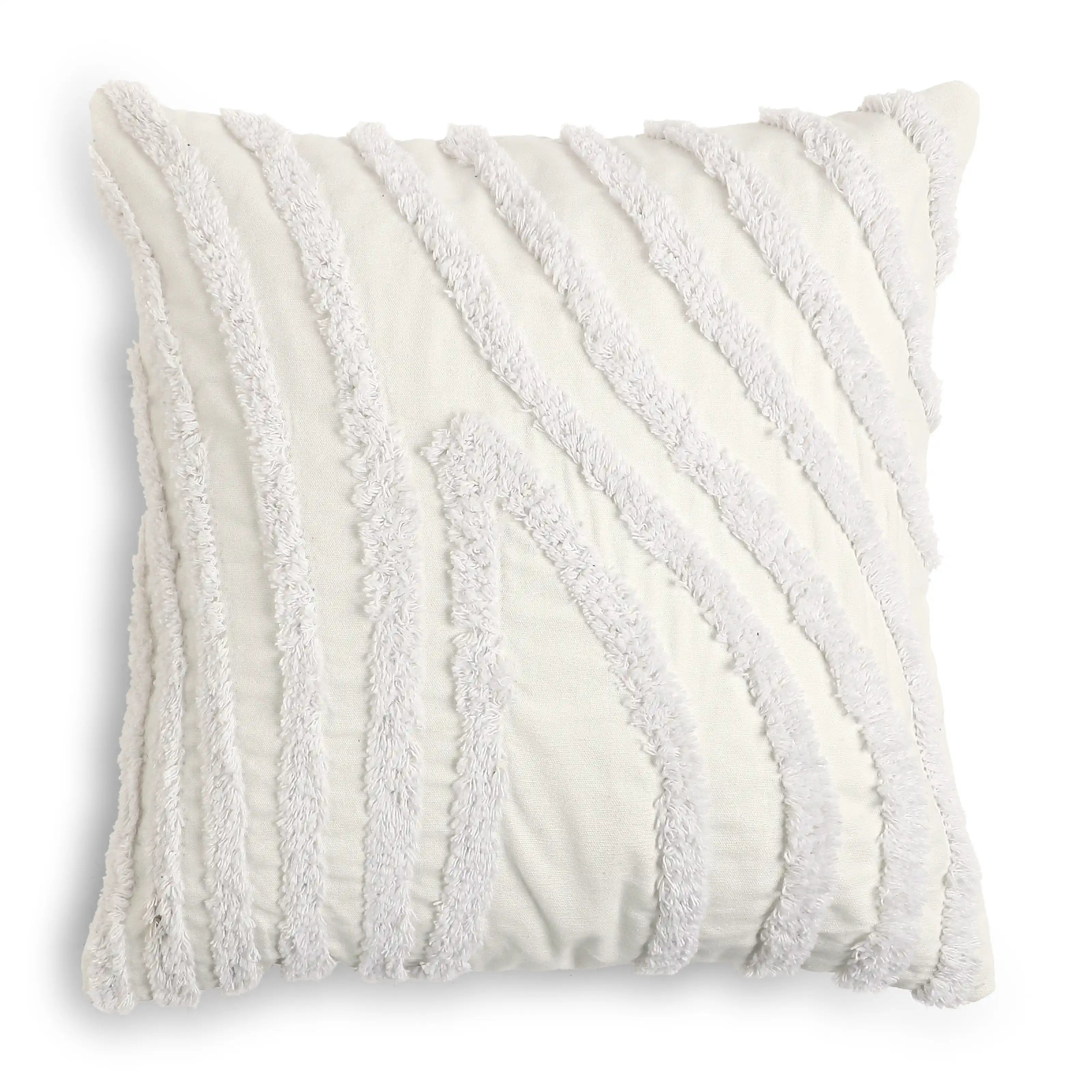 Vissencia 100% Cotton Tufted Cushion Cover | Wavy Flow Ivory / Cushion Cover (51cm x 51cm)