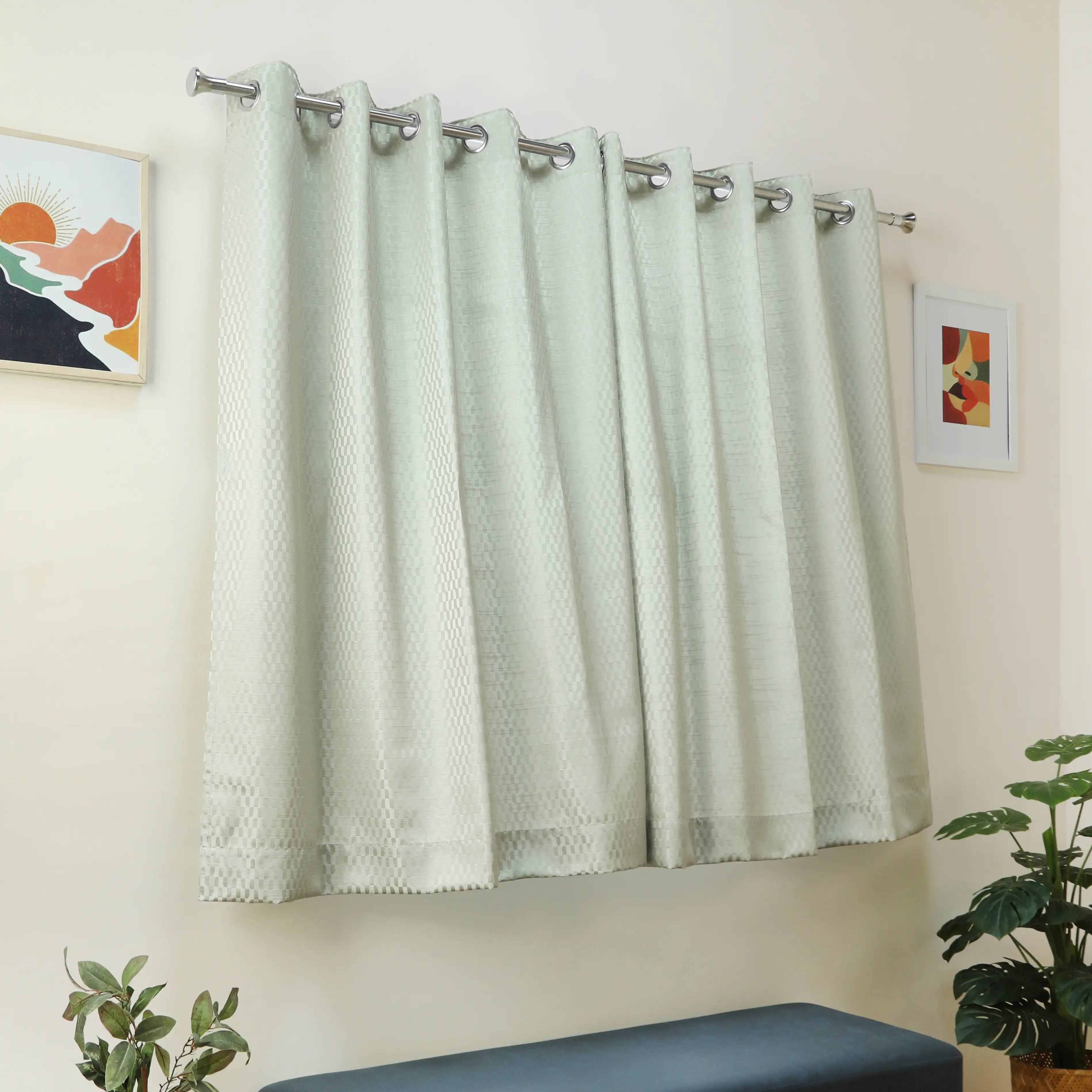 De Jacquard - Classic Set Of 2 Jacquard Readymade Curtains | Rolling Rhythm Twilight Mist / Window (5ft X 4.4ft)