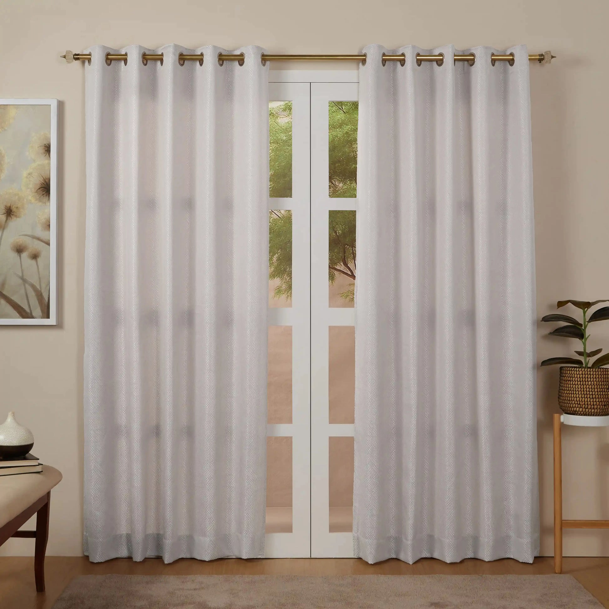 De Jacquard - Luxe Set Of 2 Jacquard Readymade Curtains | Natural Imprint Earthy Bark / Door-XL (9ft X 4.4ft)