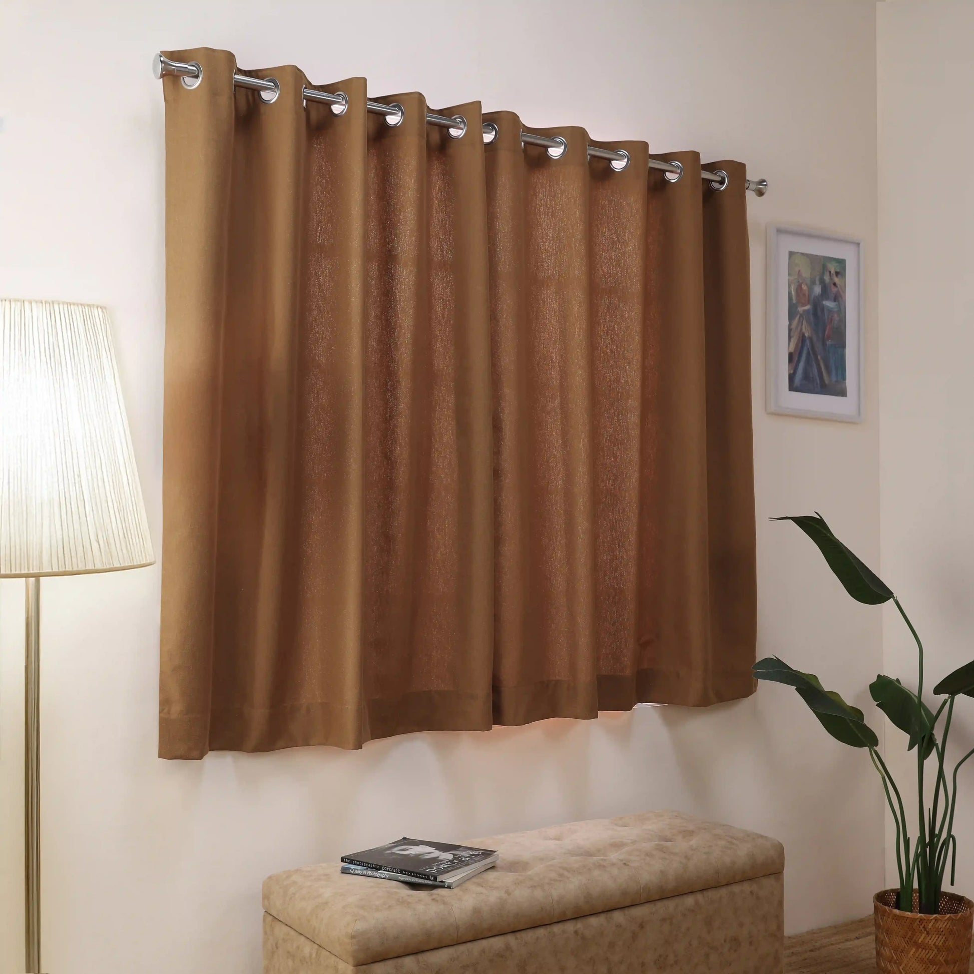 Paleto Set Of 2 Solid Readymade Curtains | Woven Calm Chestnut / Window (5ft X 4.4ft)