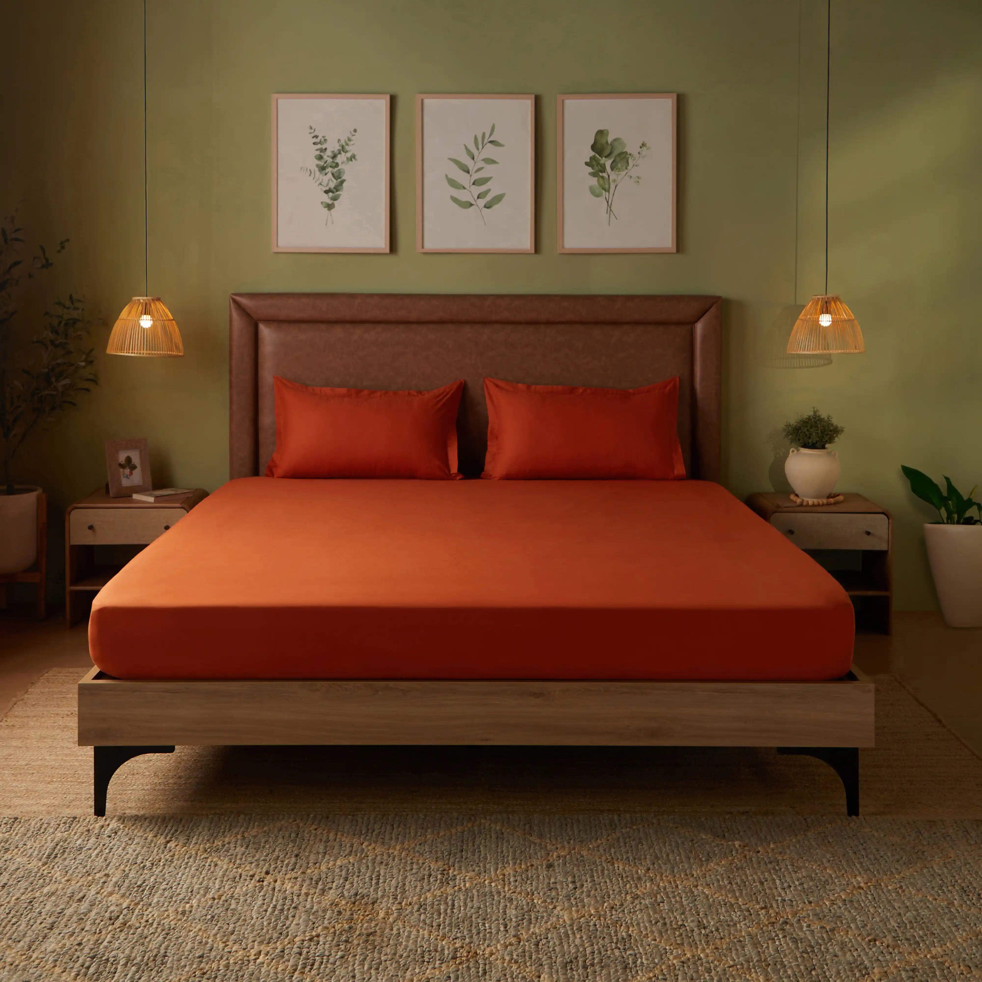Paleto | Everyday Hues Solid Dyed Cotton Bedsheet Set-Rust Rust / Super King