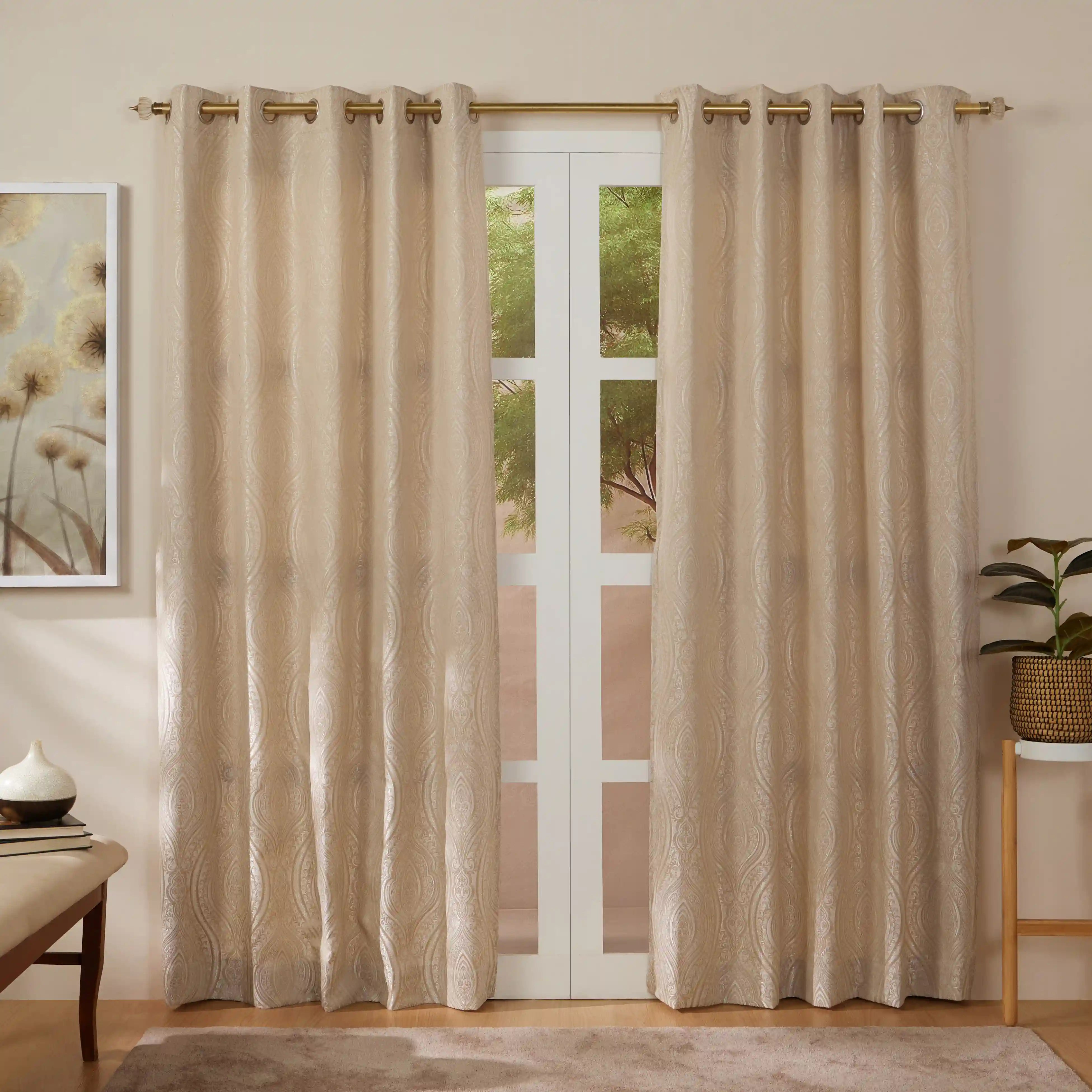 De Jacquard - Luxe Set Of 2 Jacquard Readymade Curtains | Royal Mirage Oak Brown / Door (7ft X 4.4ft)