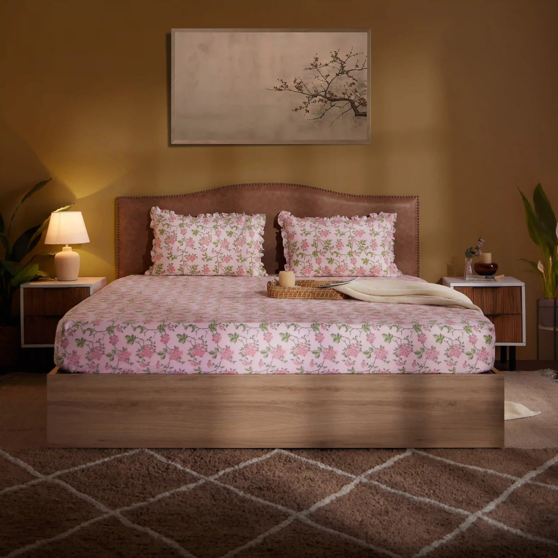 Bloomshire Luxe 100% Cotton Bedsheet Set Pink / Double