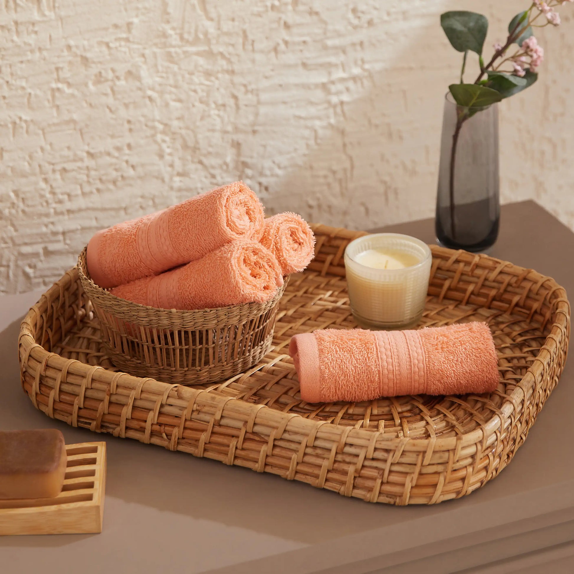 Paleto 100% Cotton Face Towel - Pack Of 4 Peach Fuzz / Face Towel (30cm x 30cm)