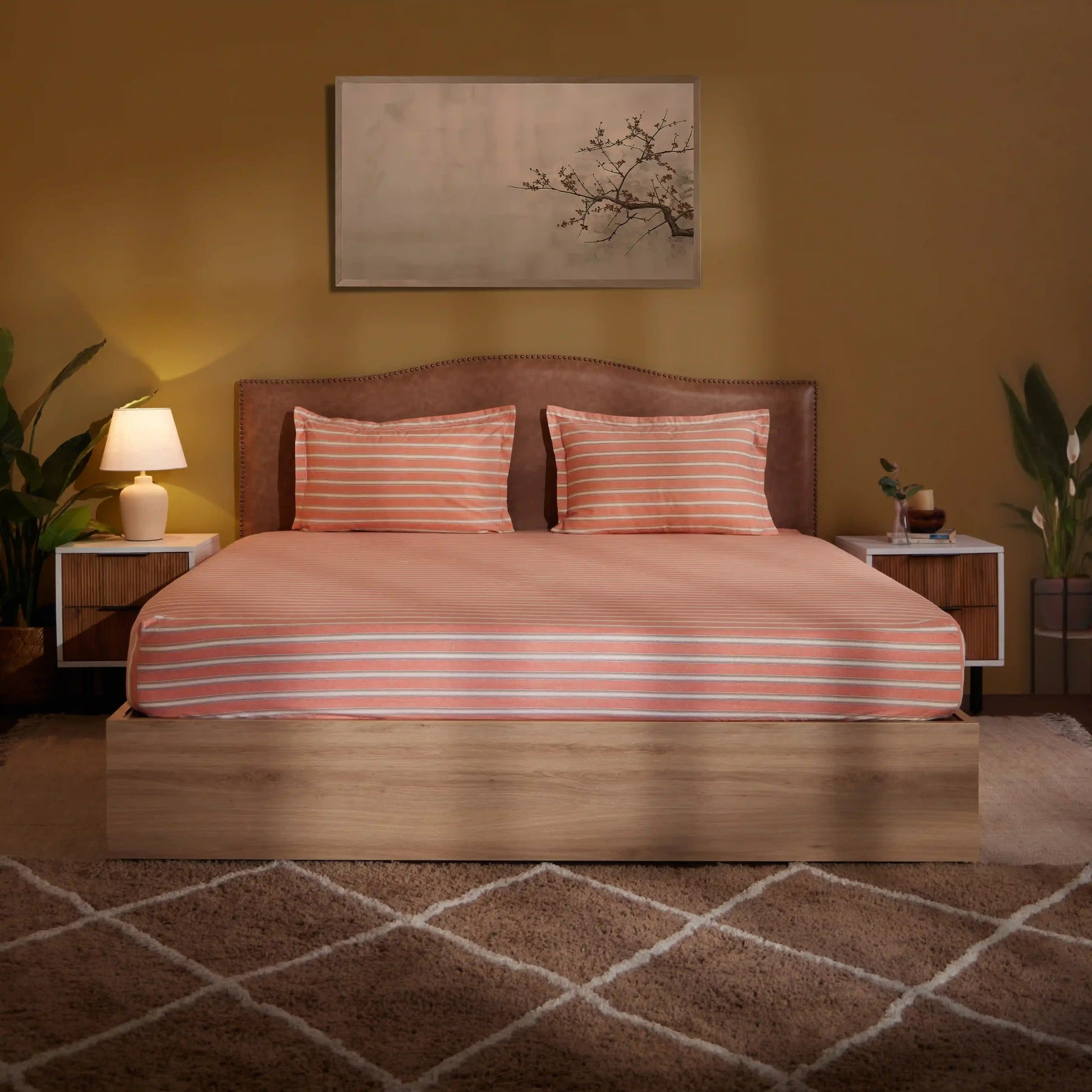 Threadscapes Printed Bedsheet Set-Peach Peach / Super King