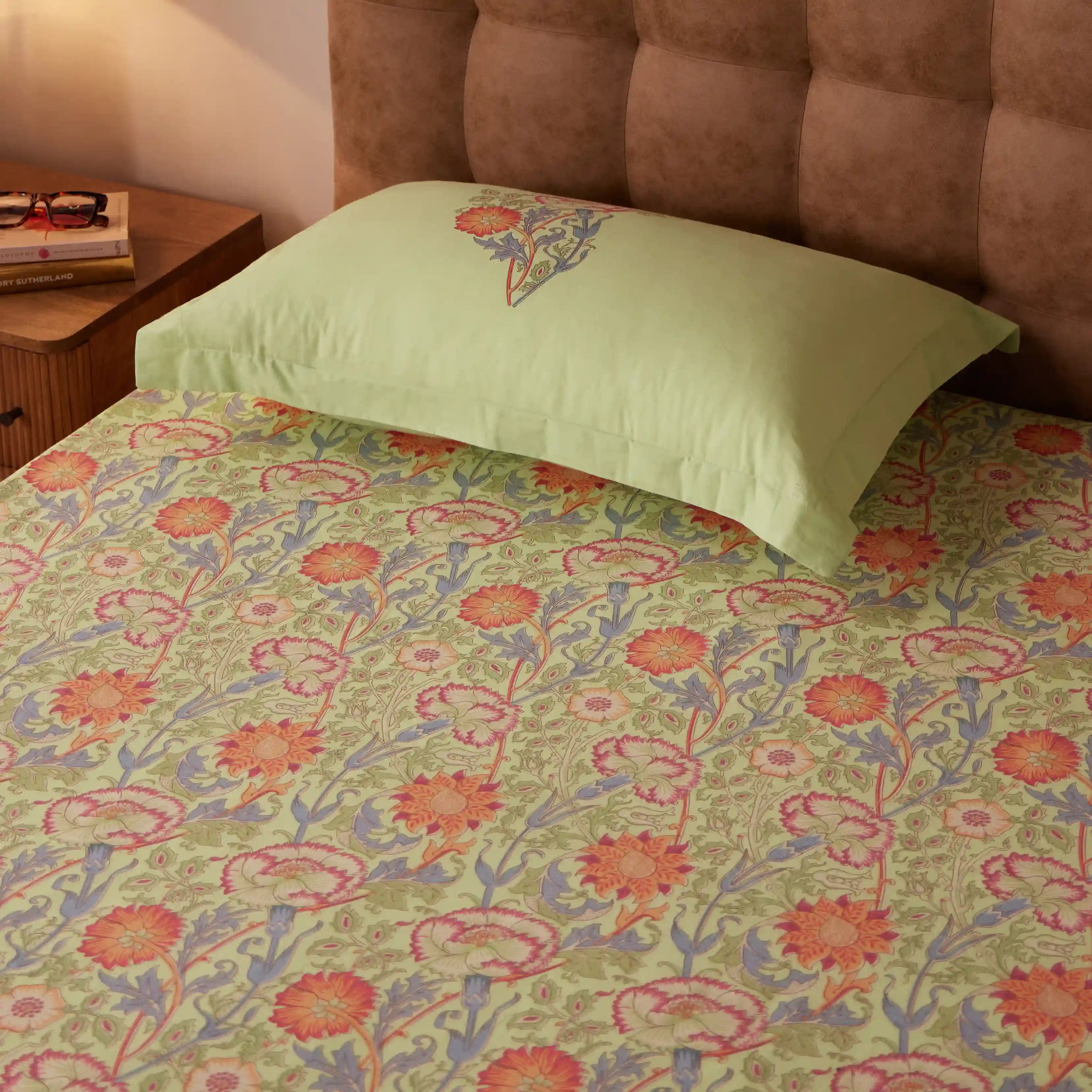 Chippa Lane | Contemporary Indian Print Design Cotton Bedsheet Set-Green Green / Single
