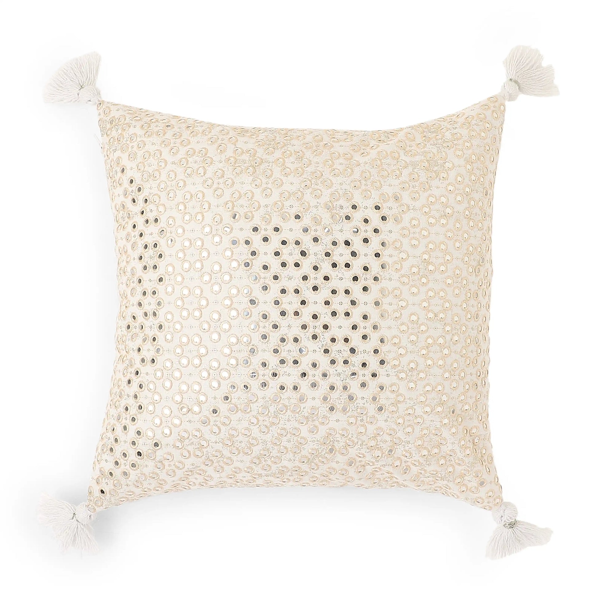 Espricia Embroidered Cushion Cover | Jharokha Ivory Mist / Cushion Cover (41cm x 41cm)