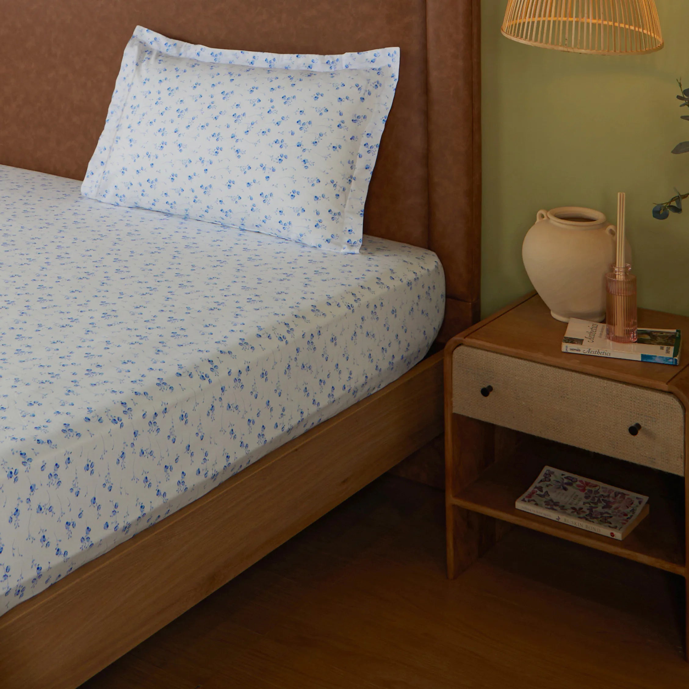 Bloomshire Classic | Everyday Charm Printed Cotton Bedsheet Set-Ocean Blue Ocean Blue / Single