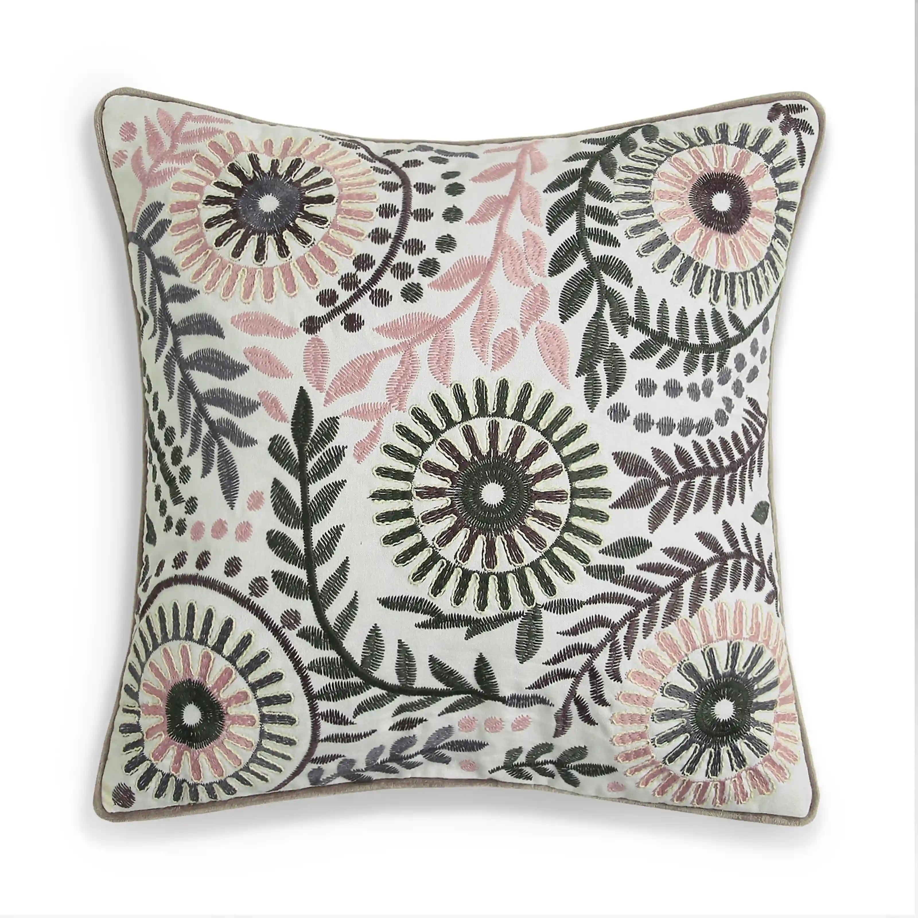 Espricia Embroidered Cushion Cover | Floral Mirage Vintage Moss / Cushion Cover (41cm x 41cm)