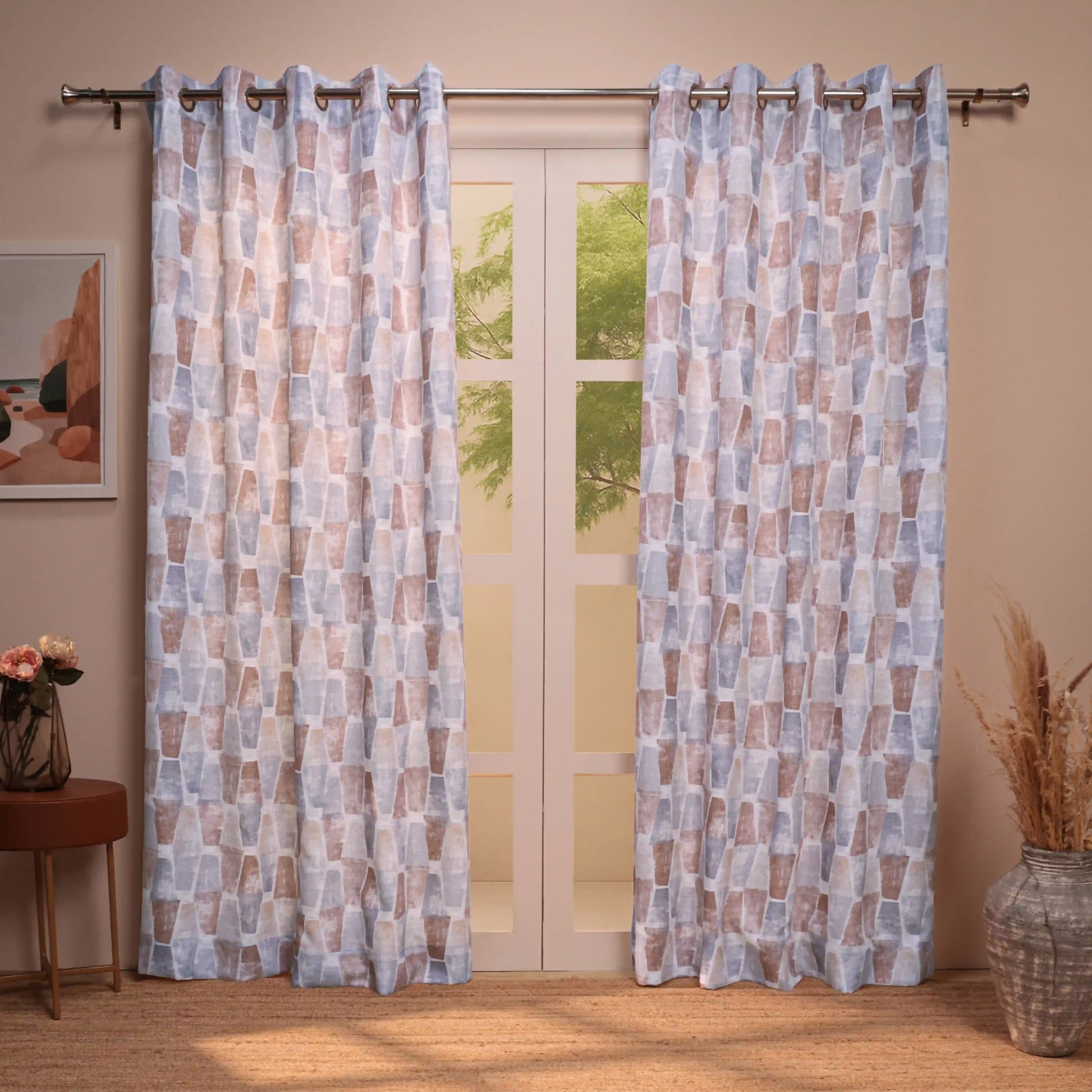 Chippa Lane Set Of 2 Printed Readymade Curtains | Brickscapes Hazel / Door (7ft X 4.4ft)