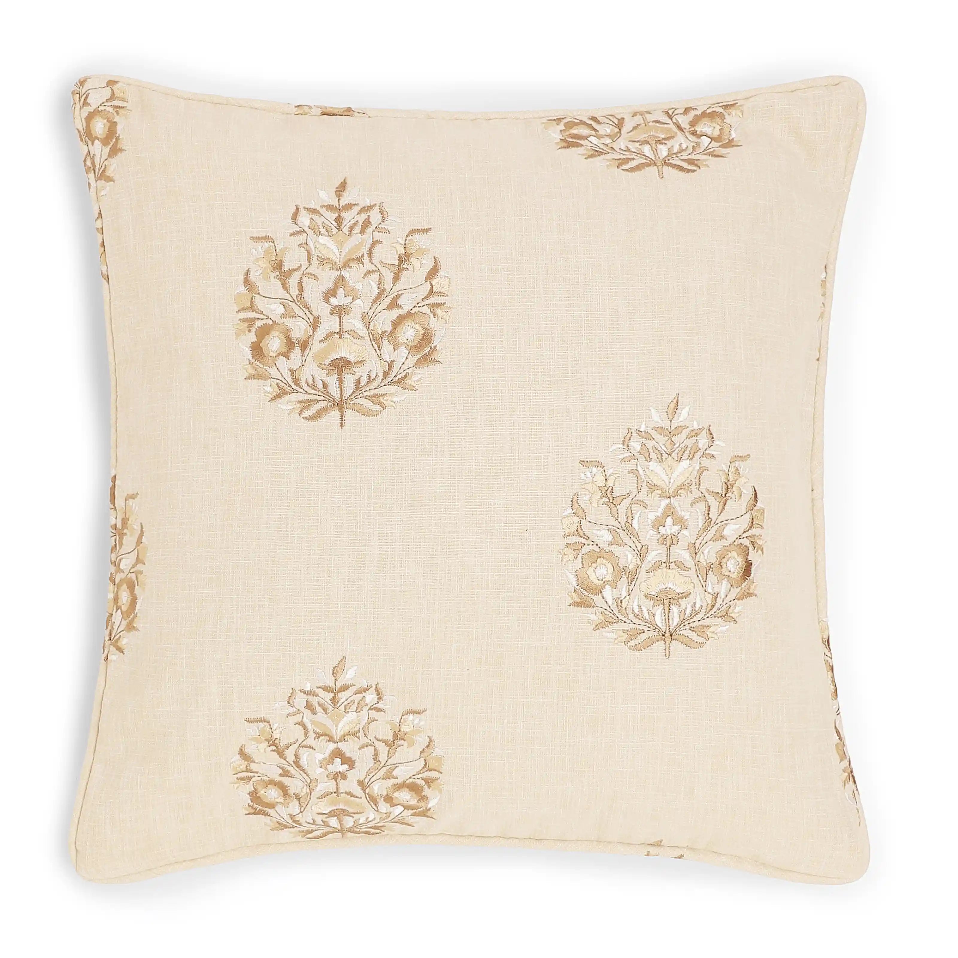 Espricia Embroidered Cushion Cover | Bagh Bahaar Wheat Whisper / Cushion Cover (51cm x 51cm)
