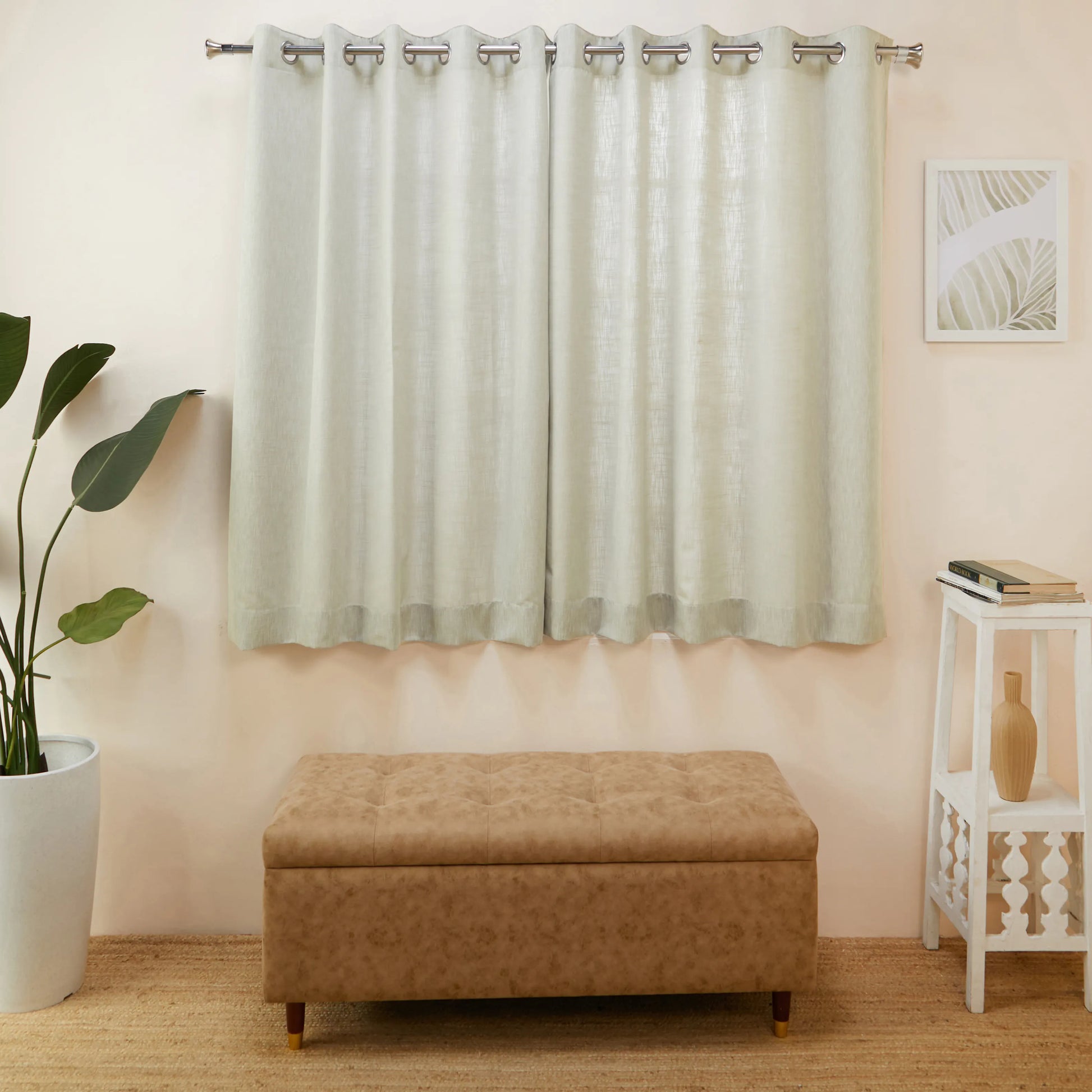 Paleto Set Of 2 Solid Readymade Curtains | Monochrome Play Fossil / Window (5ft X 4.4ft)