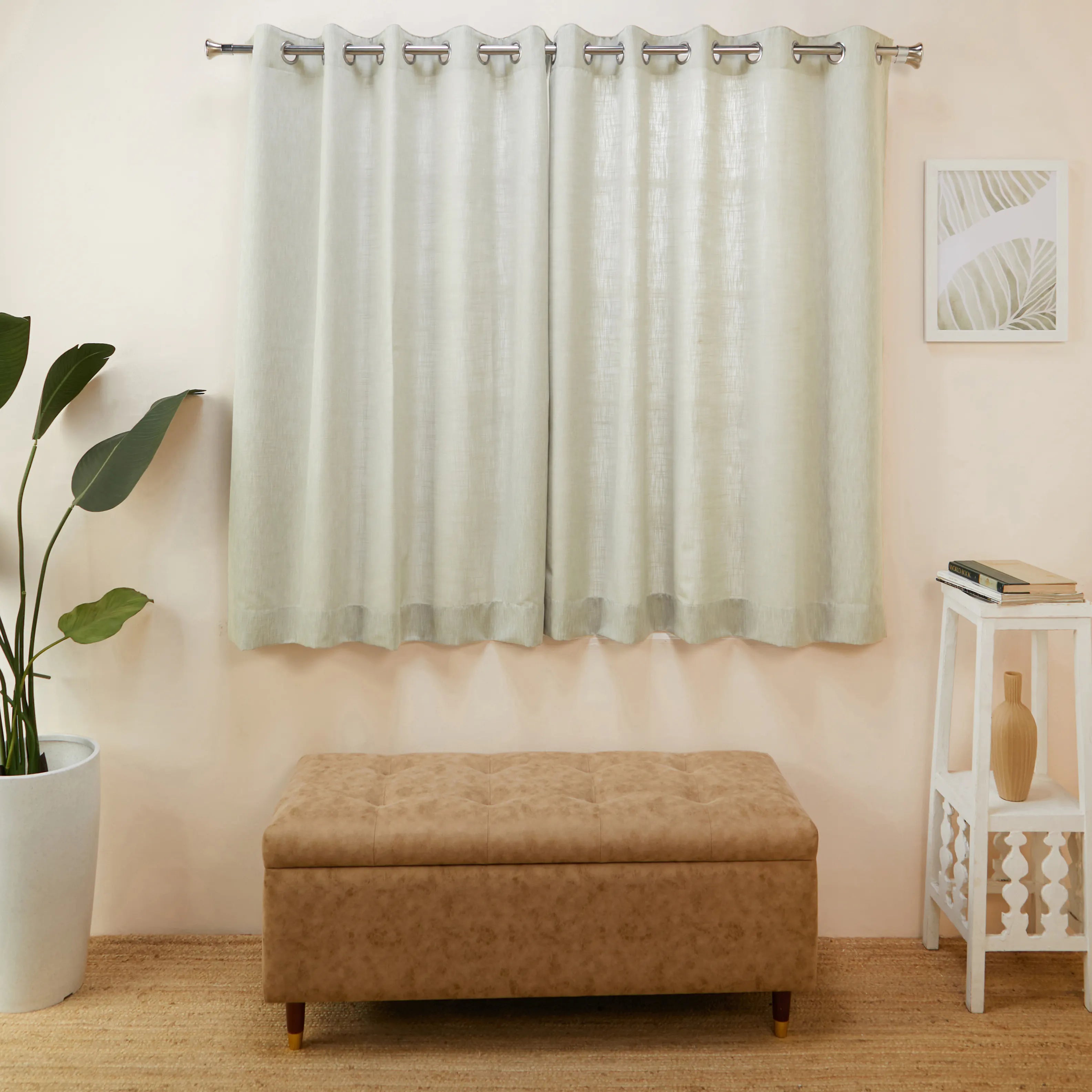 Paleto Set Of 2 Solid Readymade Curtains | Monochrome Play Fossil / Window (5ft X 4.4ft)