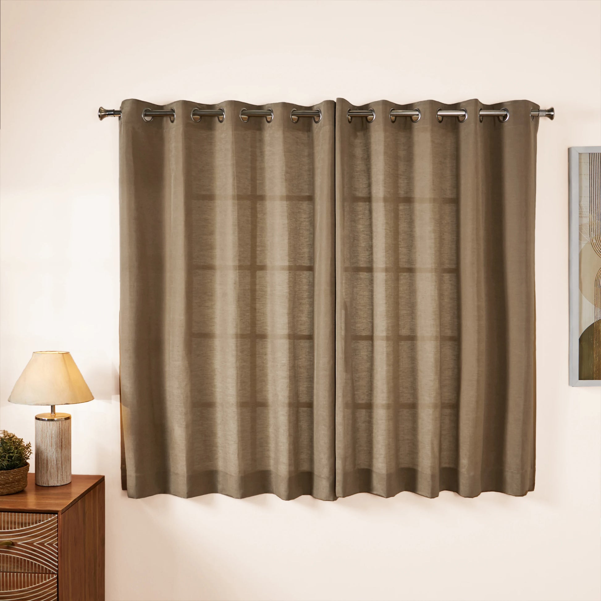 Paleto Set Of 2 Solid Readymade Curtains | Hue Harmony Peanut / Window (5ft X 4.4ft)